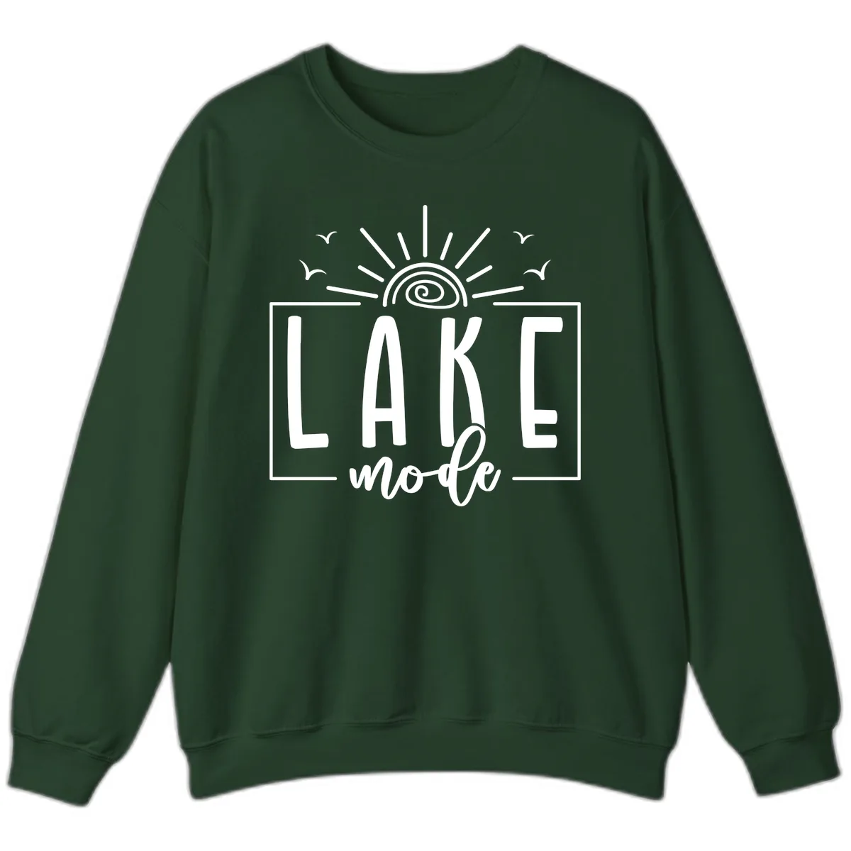 Lake Mode Sun and Birds Design Sweatshirt in Forest Green