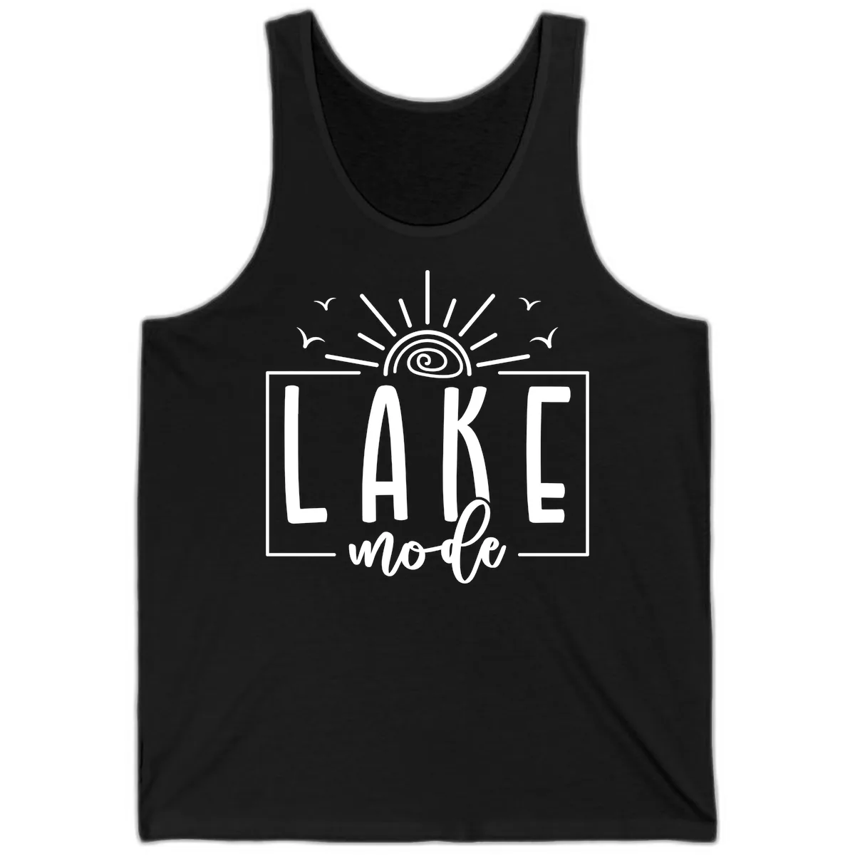 Lake Mode Sun and Birds Design Tank in Black