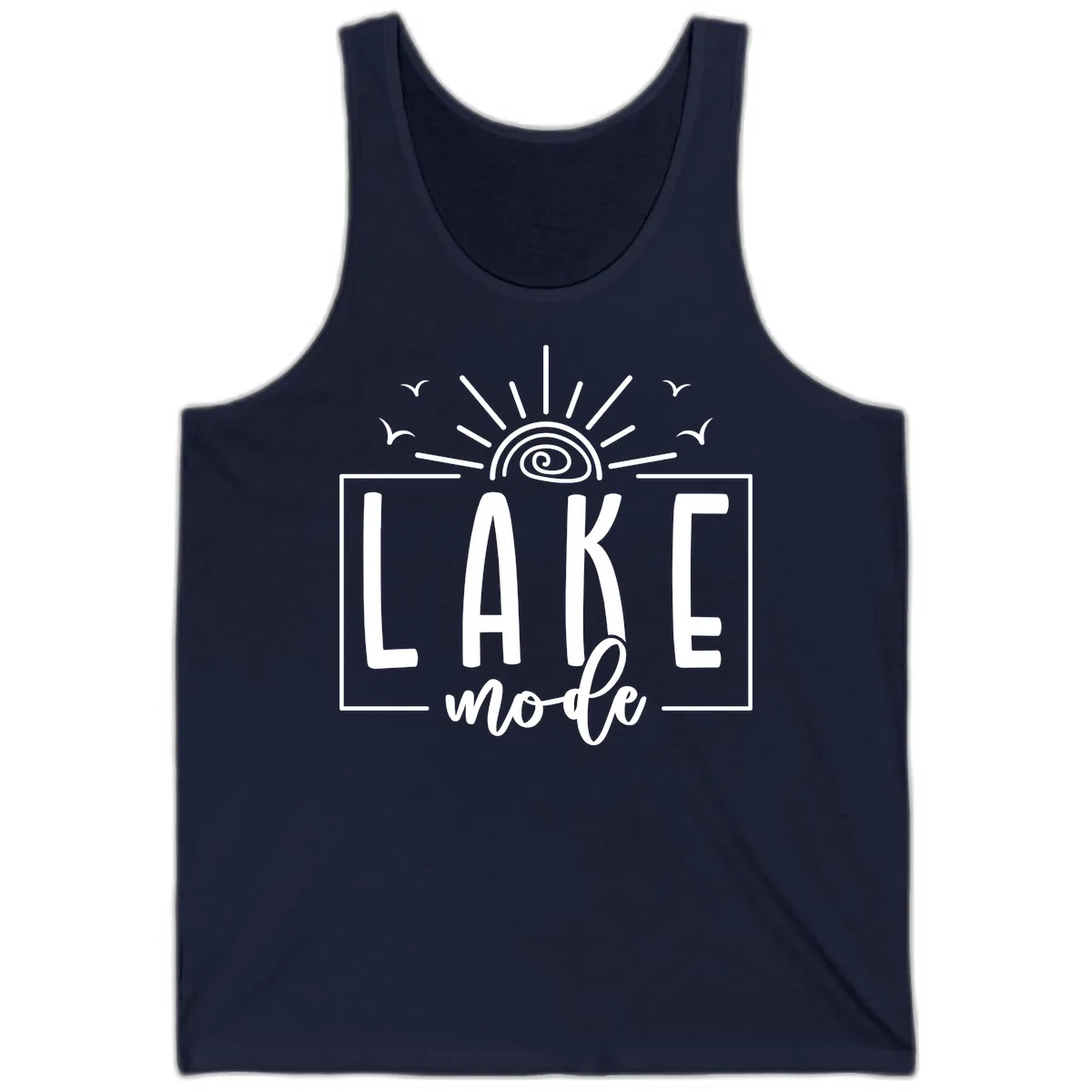 Lake Mode Sun and Birds Design Tank in Navy