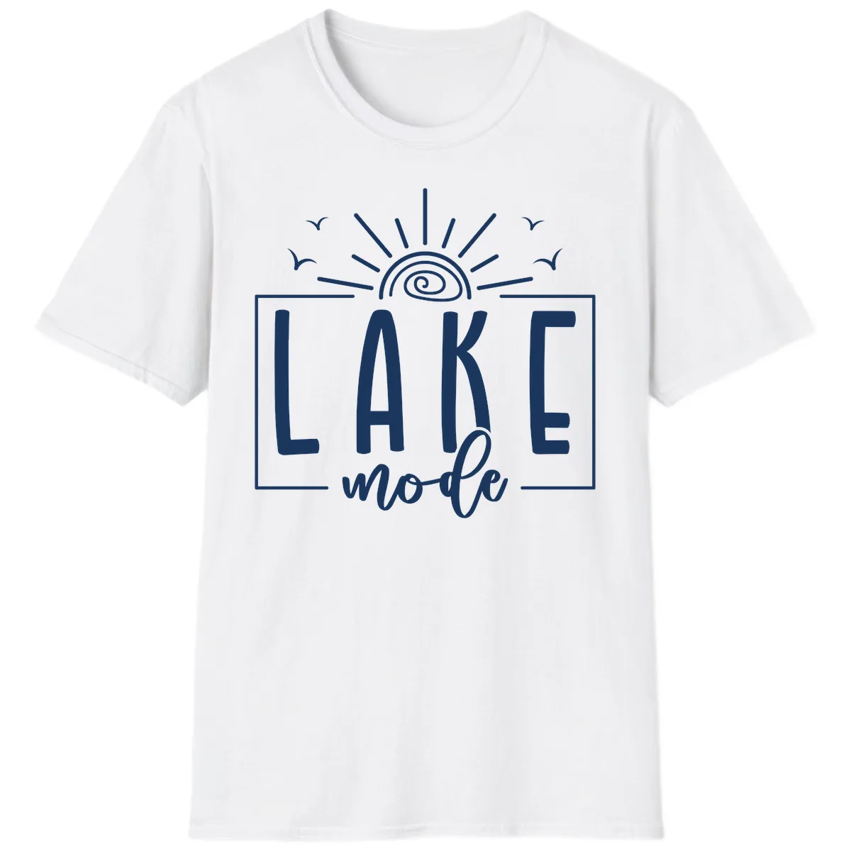 Lake Mode Sun and Birds Design T-Shirt in White