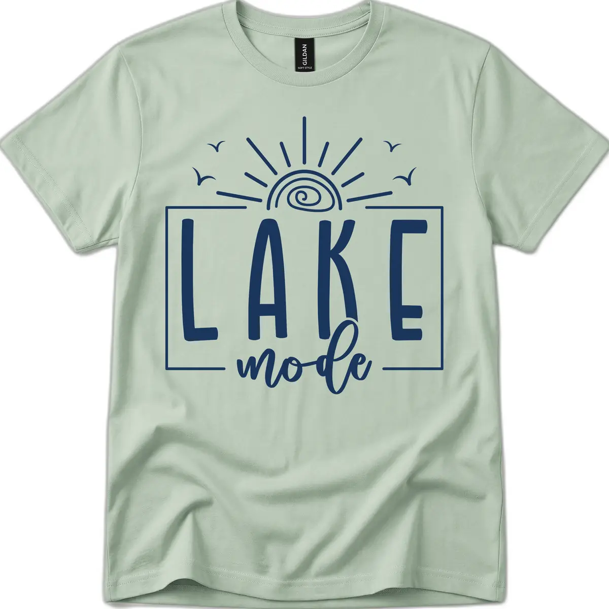 Lake Mode Sun and Birds Design T-Shirt in Sage
