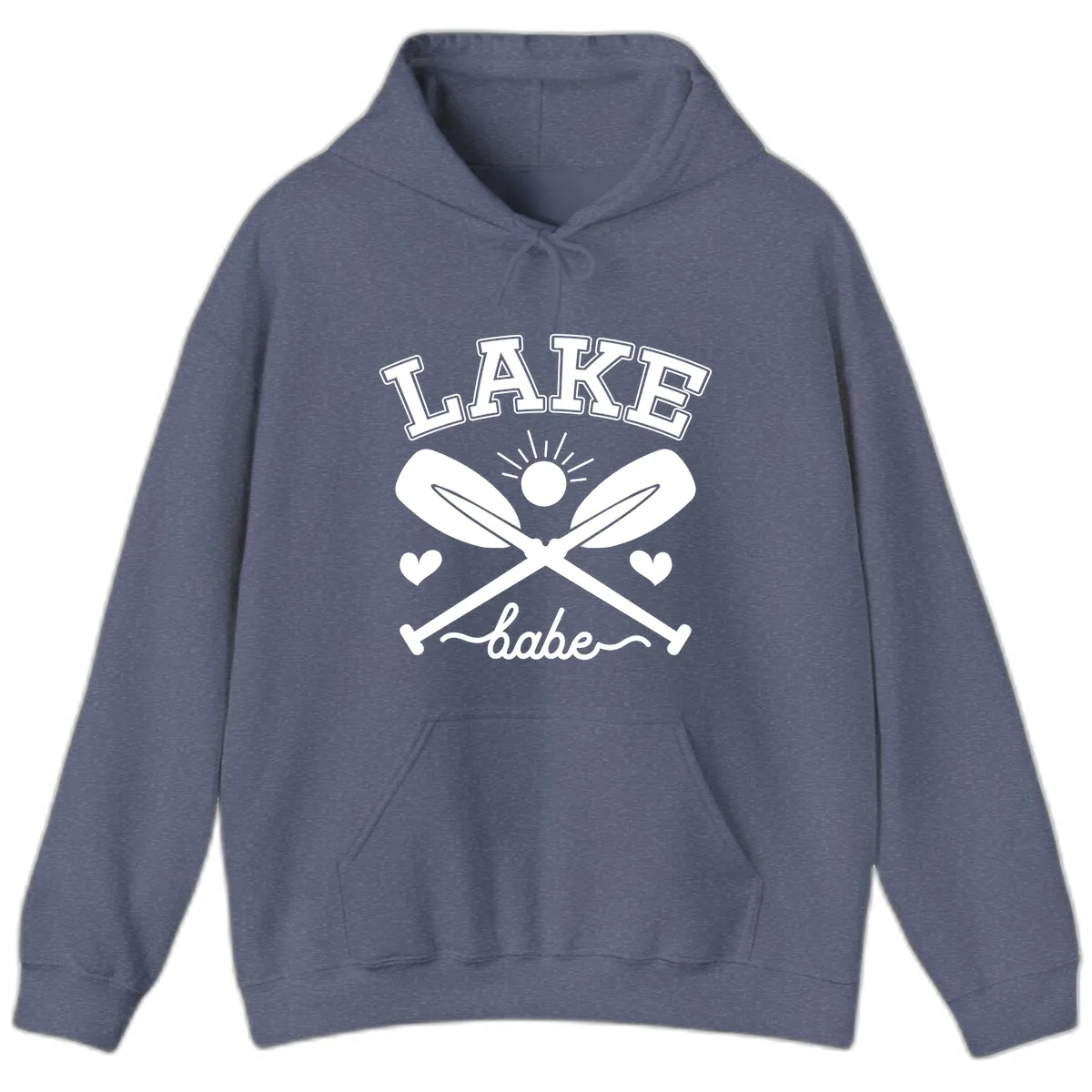 Lake Babe Oar Design Hoodie in Heather Navy