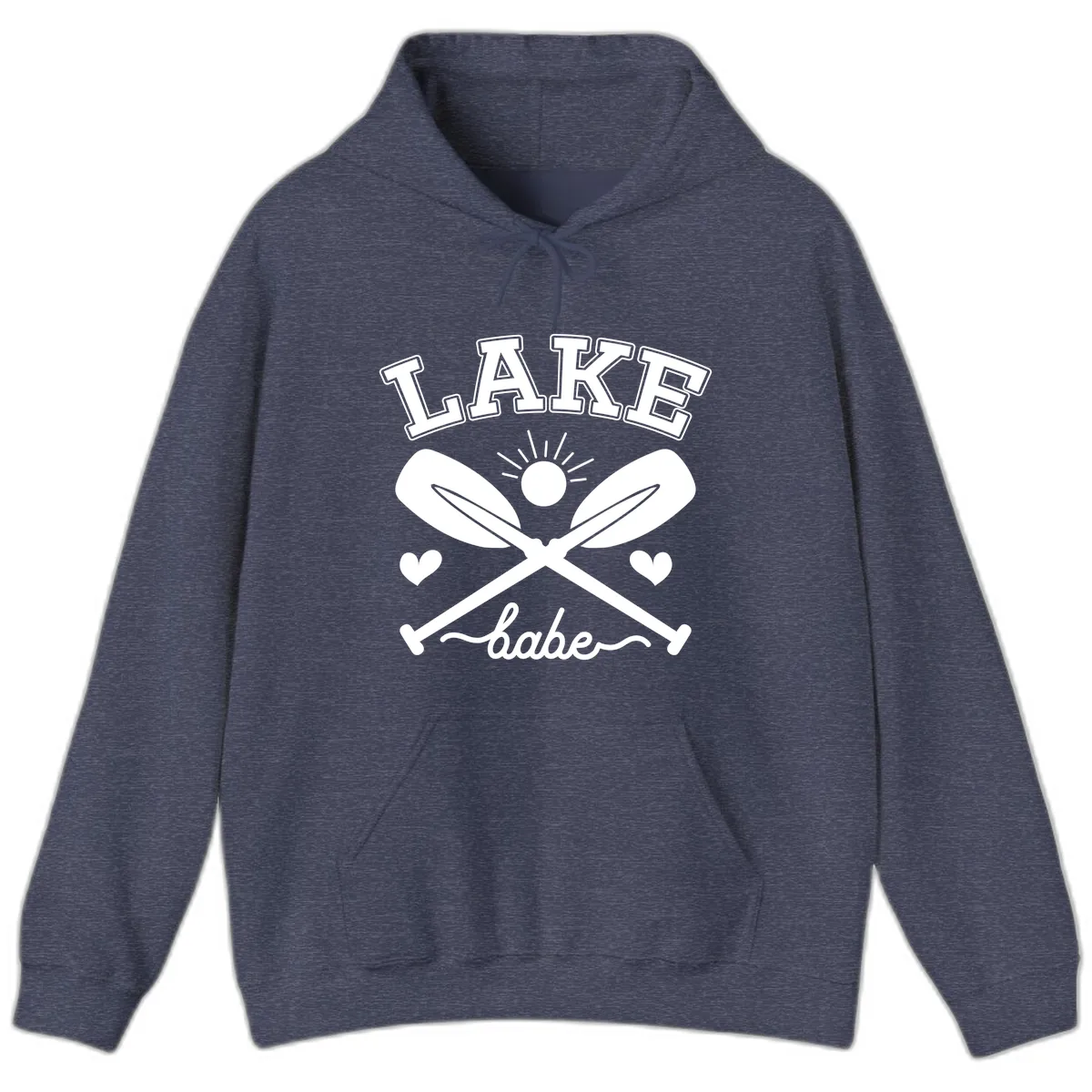 Lake Babe Oar Design Hoodie in Heather Sport Dark Navy