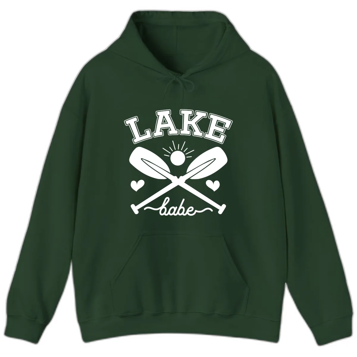 Lake Babe Oar Design Hoodie in Forest Green