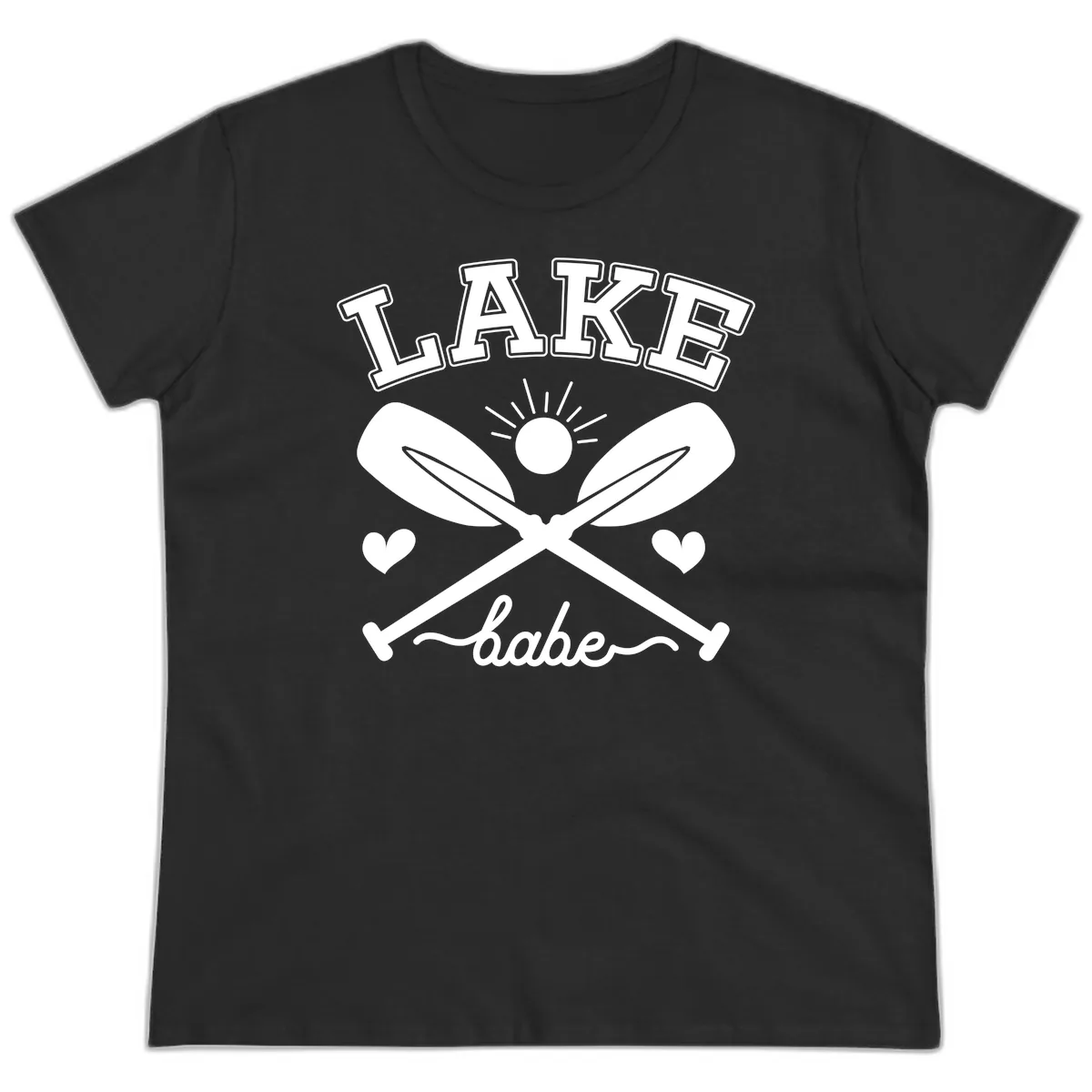 Lake Babe Oar Design Ladies Tee in Black