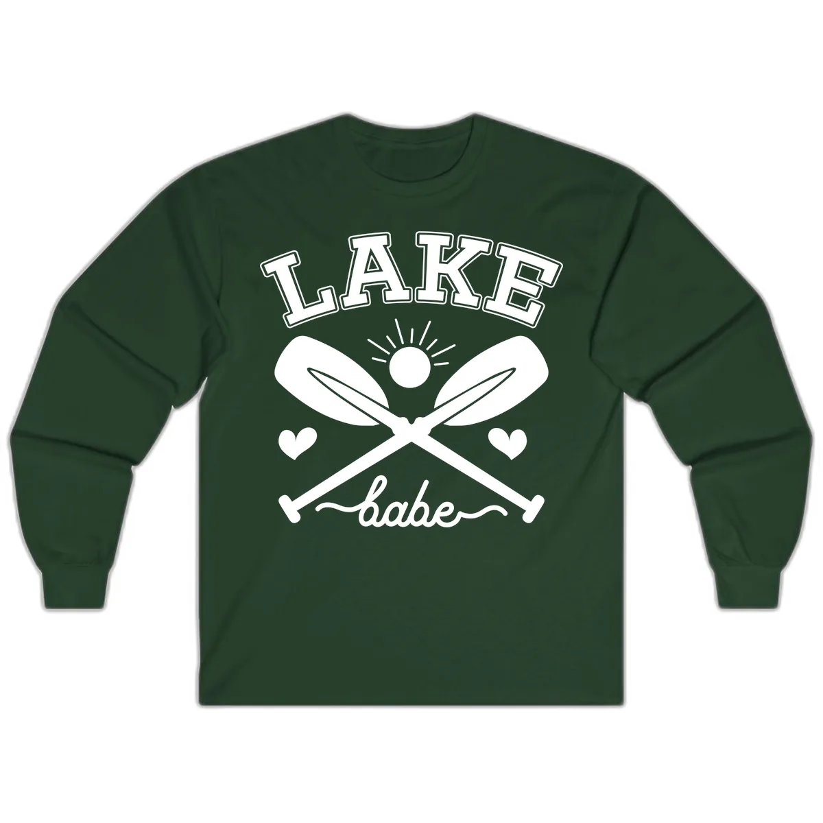 Lake Babe Oar Design Long Sleeve in Forest Green