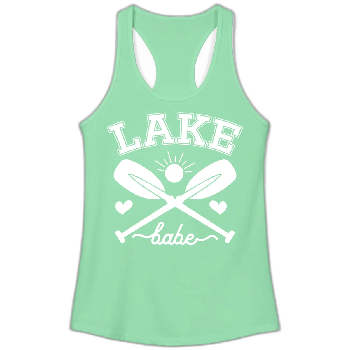 Lake Babe Oar Design Ladies Tank in Solid Mint
