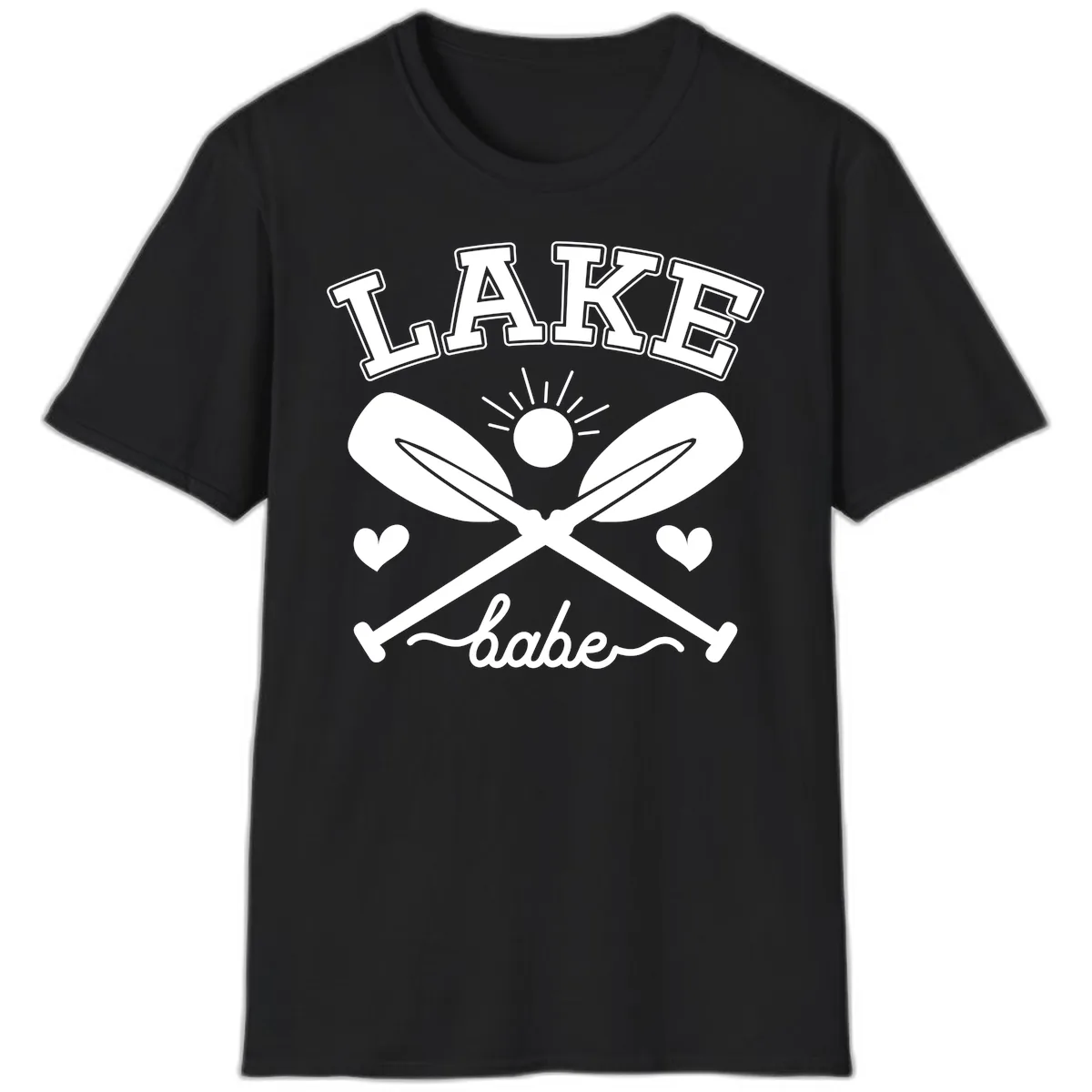 Lake Babe Oar Design T-Shirt in Black