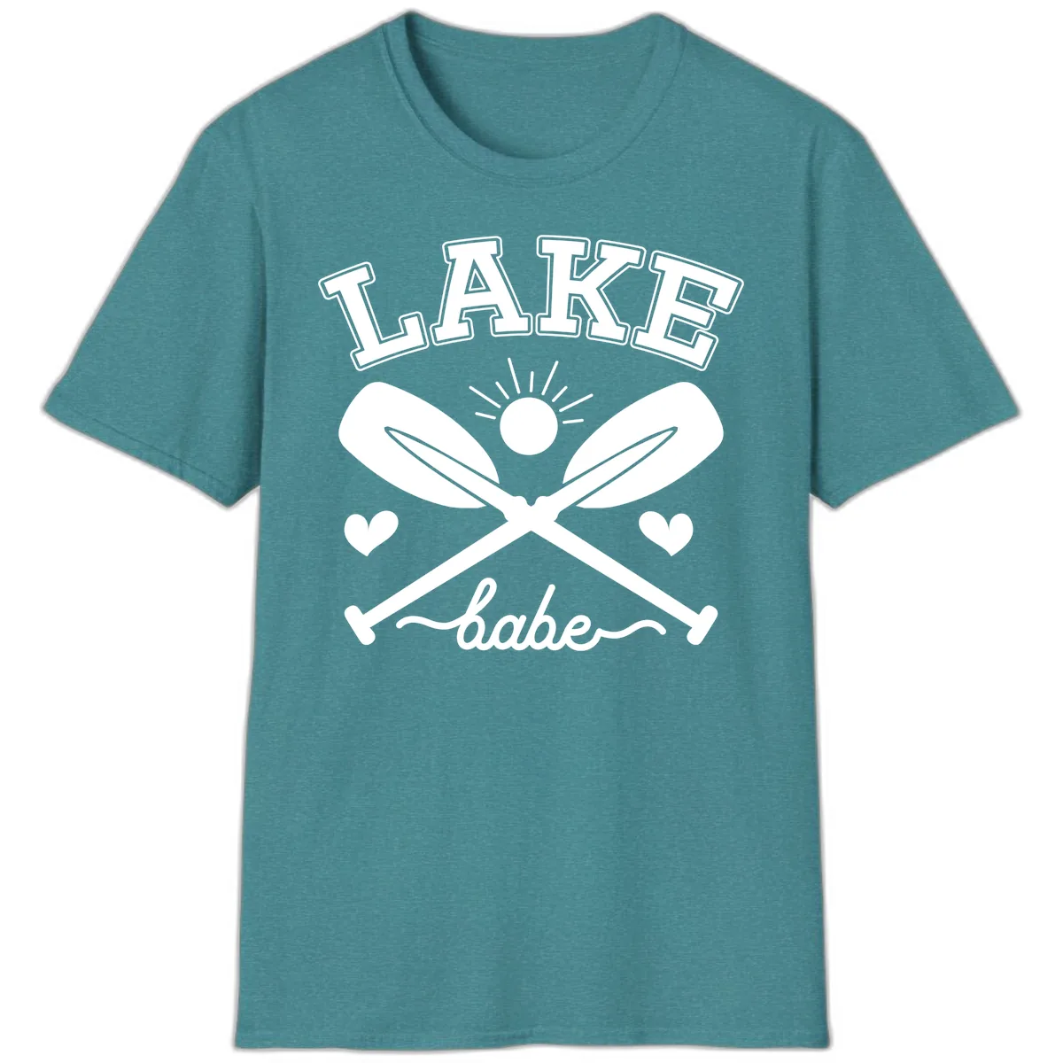 Lake Babe Oar Design T-Shirt in Heather Galapagos Blue