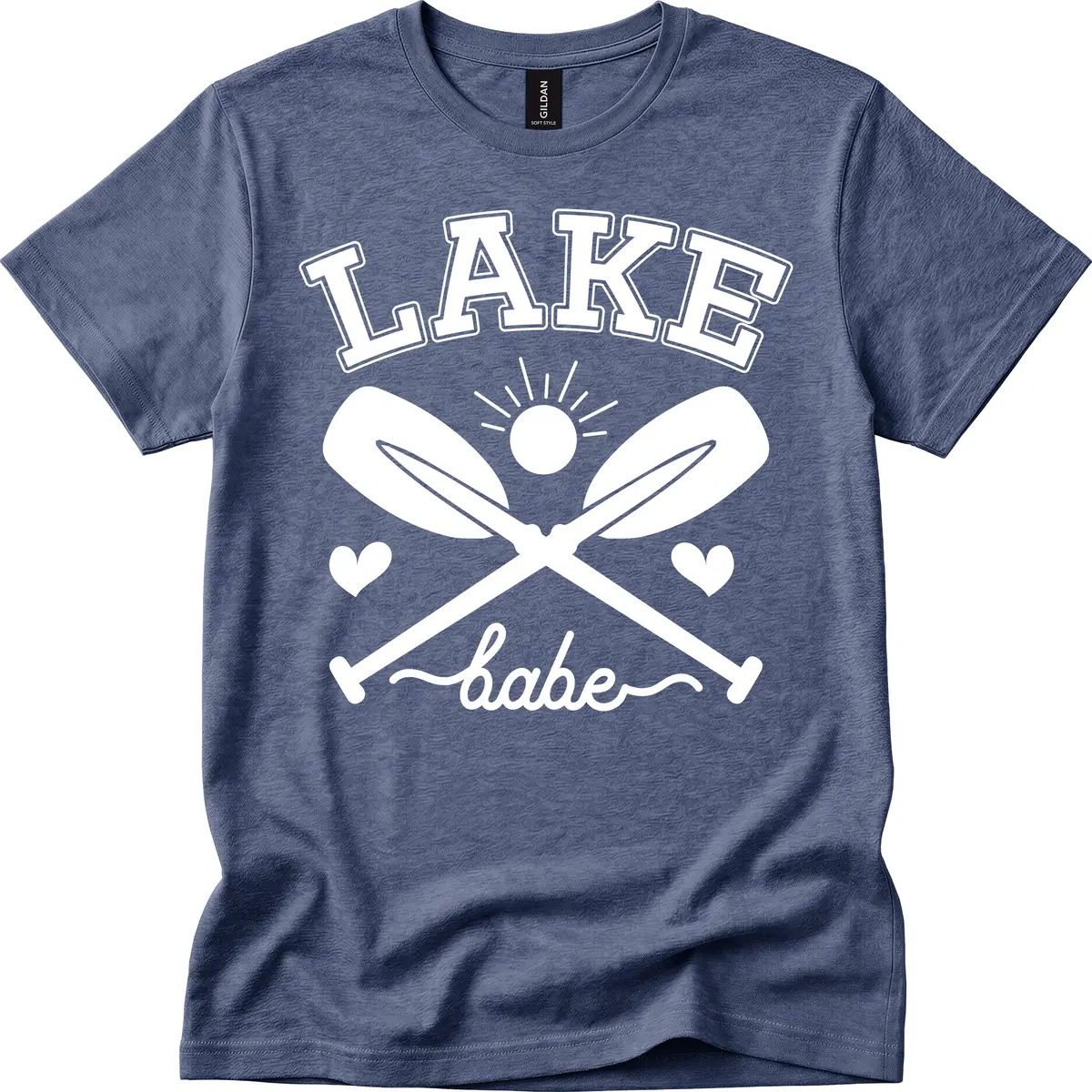 Lake Babe Oar Design T-Shirt in Heather Navy
