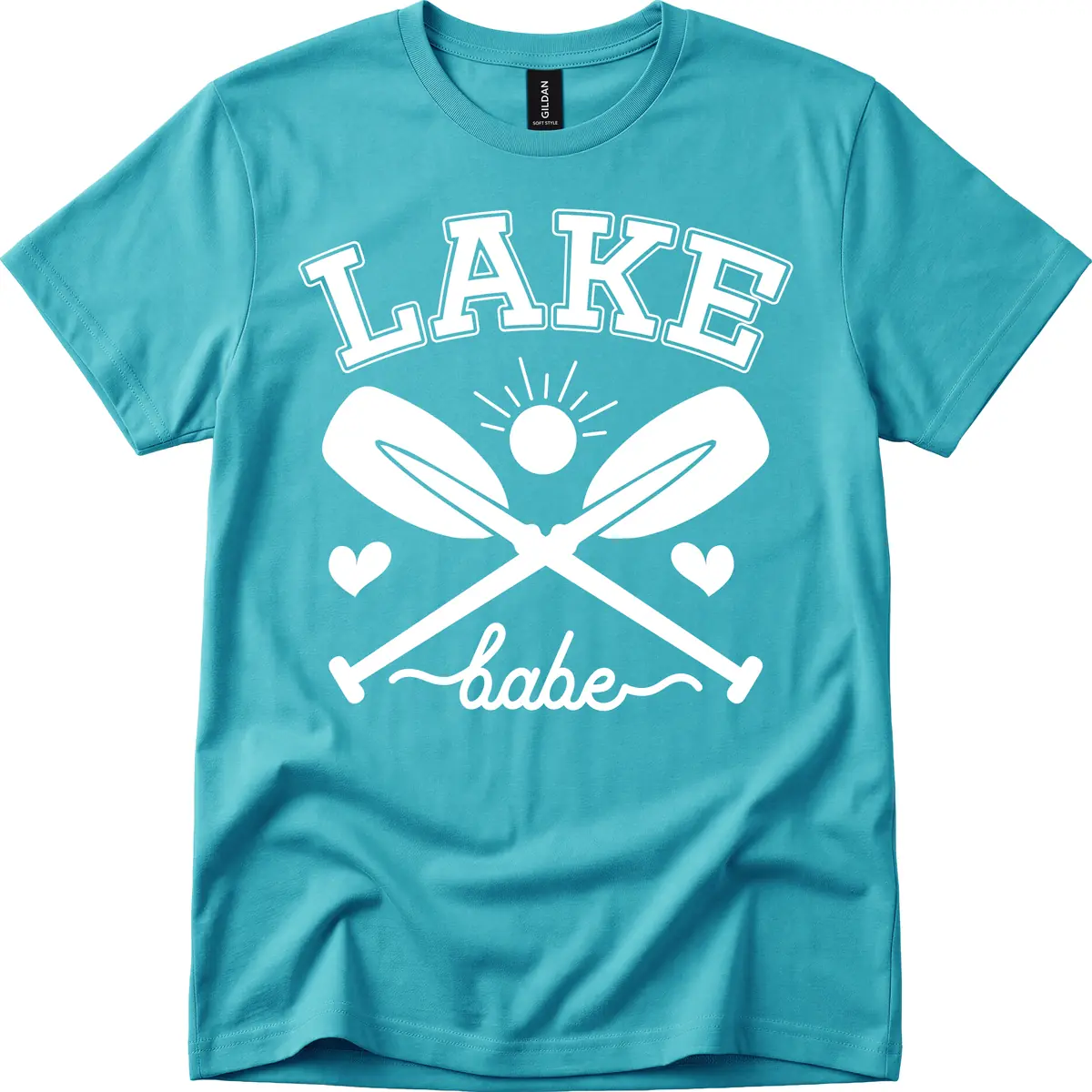 Lake Babe Oar Design T-Shirt in Tropical Blue