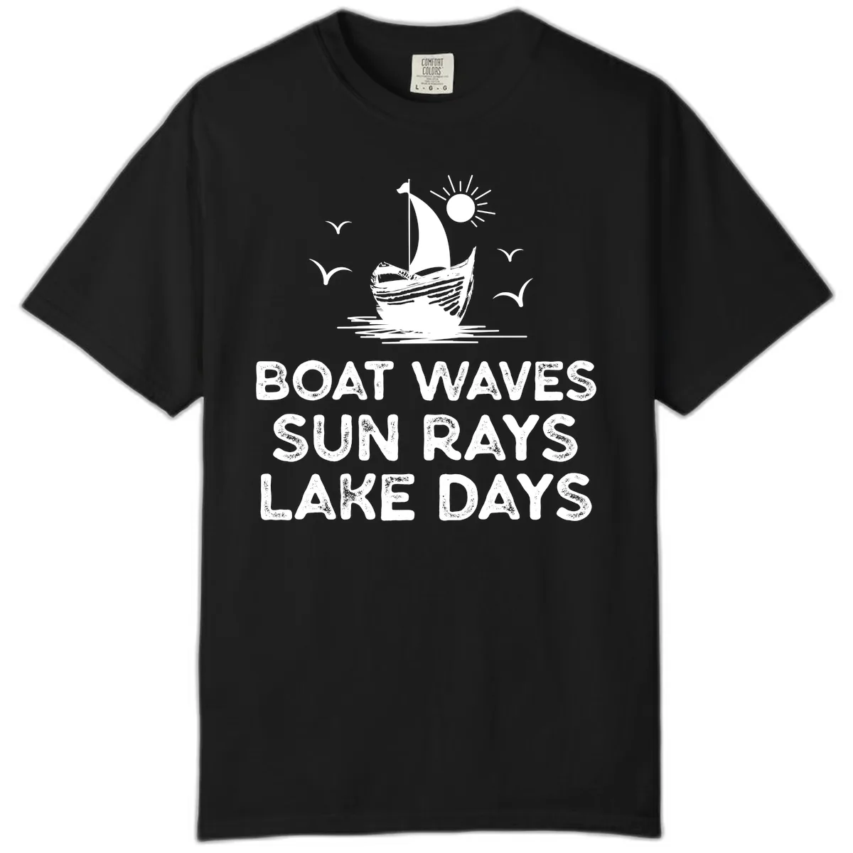 Boat Waves Sun Rays Lake Days Design Comfort Color in Black