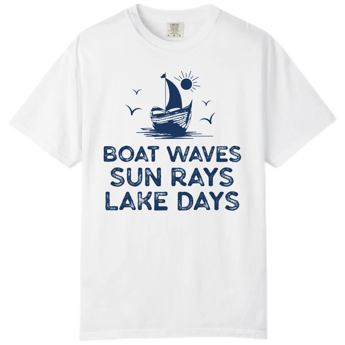 Boat Waves Sun Rays Lake Days Design Comfort Color in White