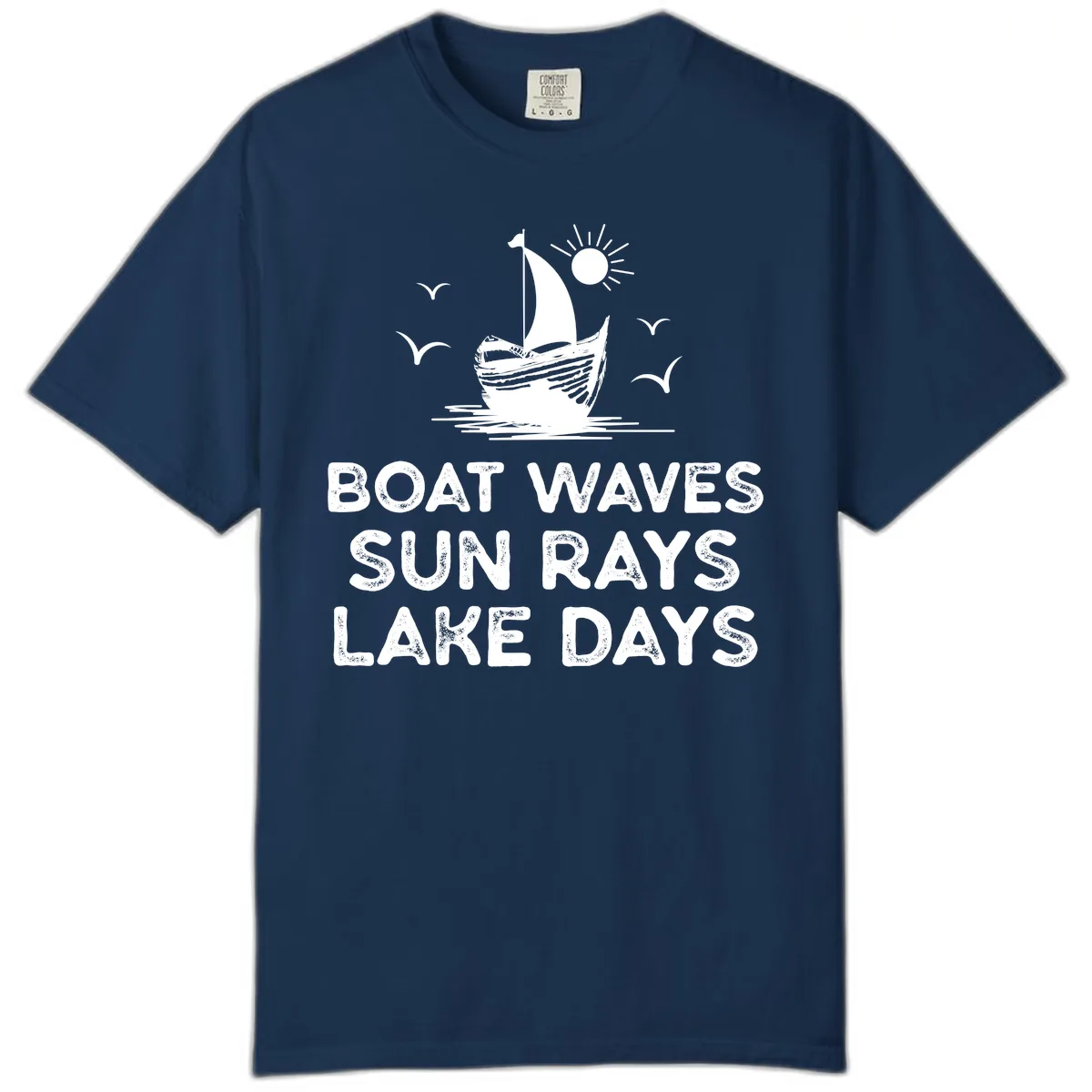 Boat Waves Sun Rays Lake Days Design Comfort Color in Navy