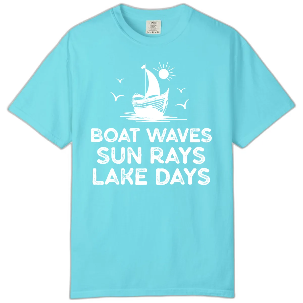 Boat Waves Sun Rays Lake Days Design Comfort Color in Lagoon Blue