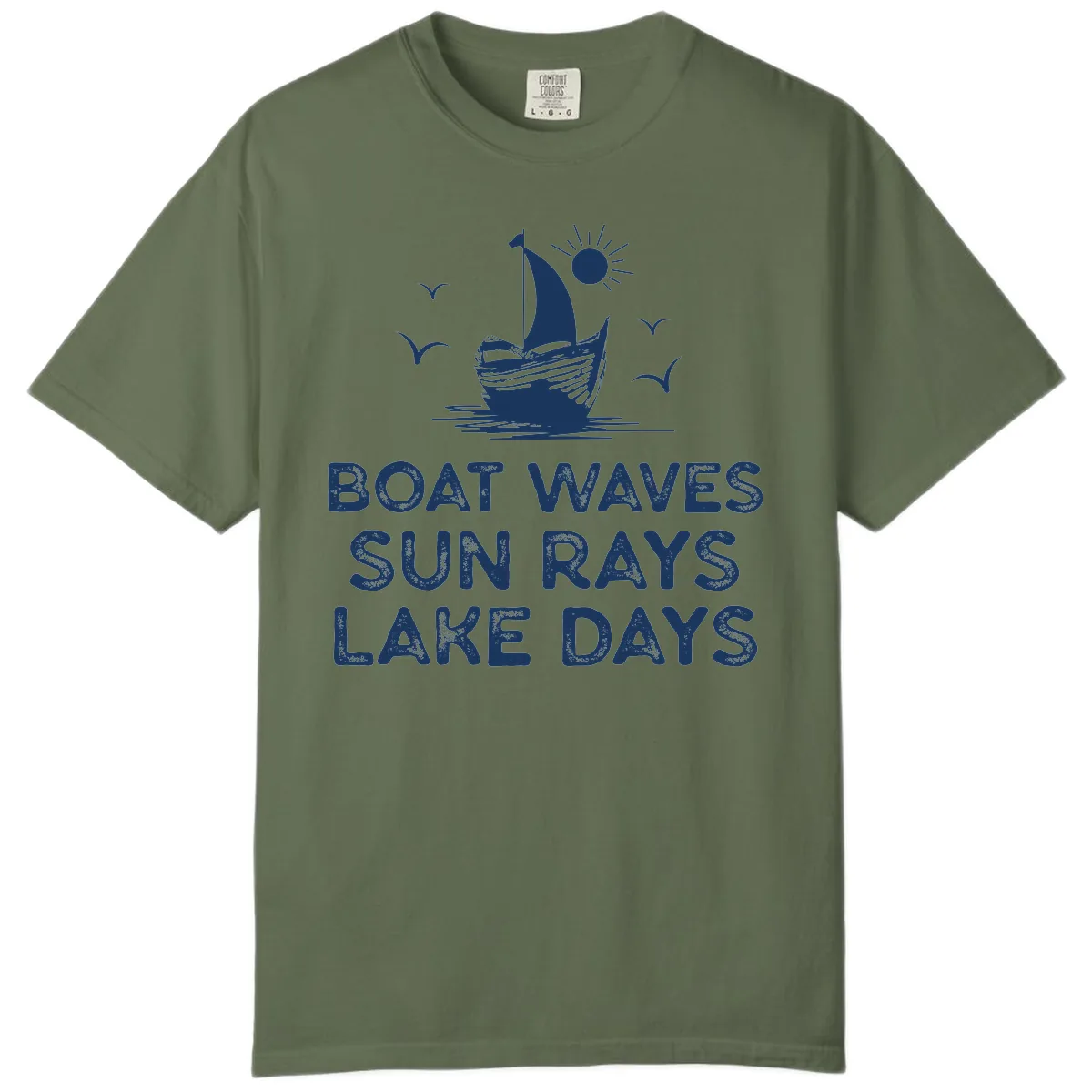 Boat Waves Sun Rays Lake Days Design Comfort Color in Sage