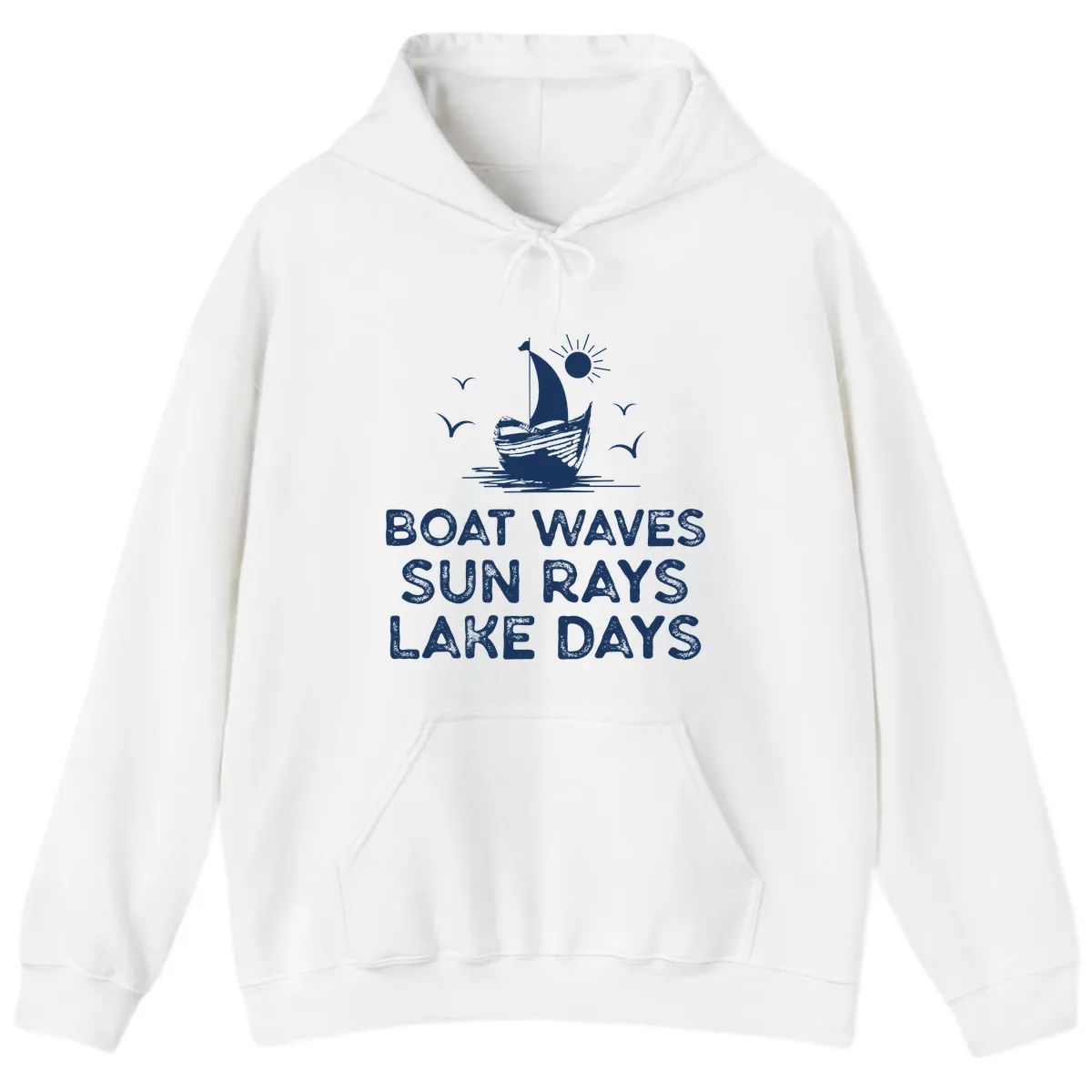 Boat Waves Sun Rays Lake Days Design Hoodie in White