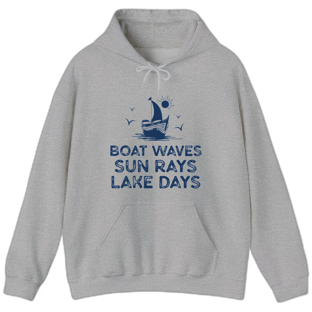 Boat Waves Sun Rays Lake Days Design Hoodie in Sport Grey