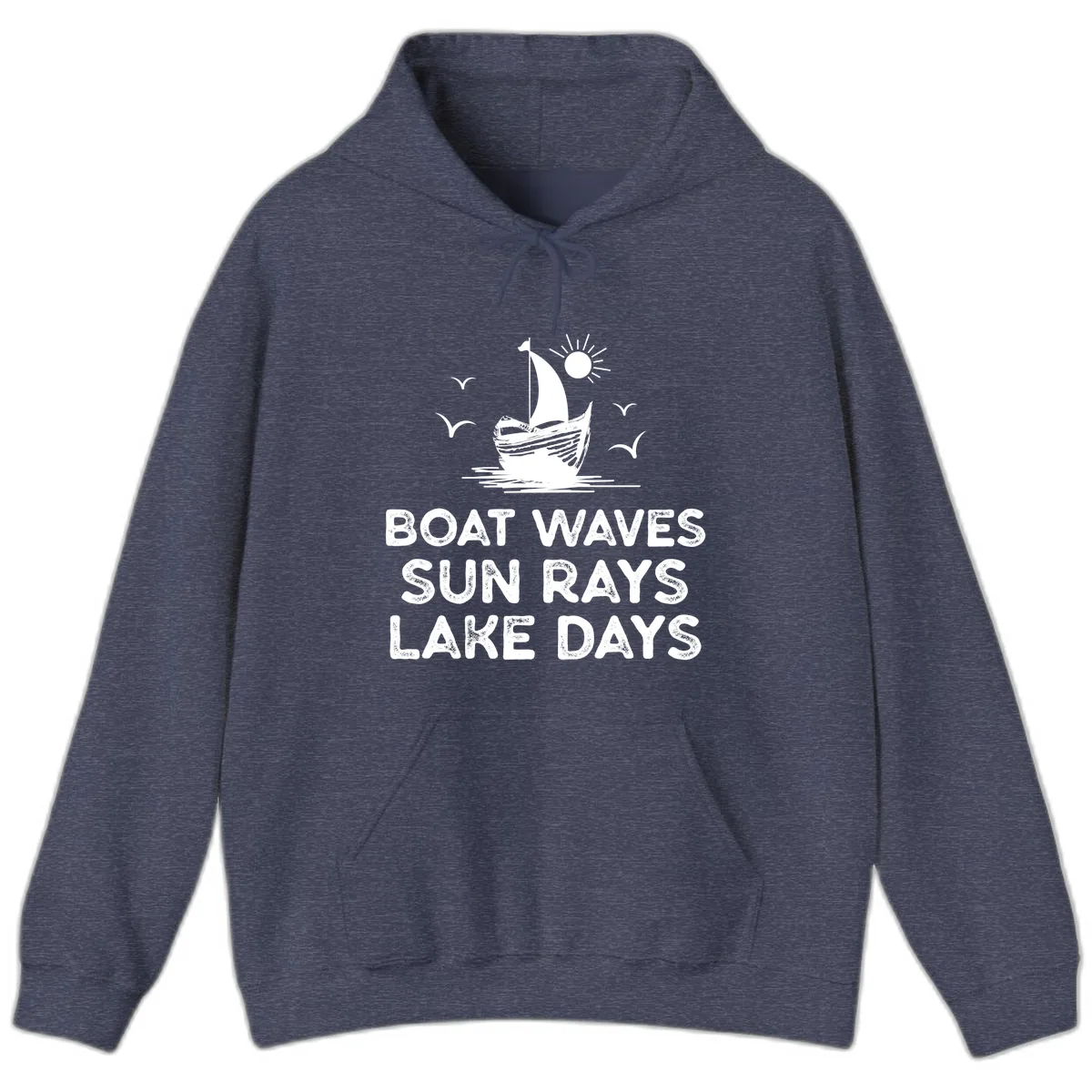 Boat Waves Sun Rays Lake Days Design Hoodie in Heather Sport Dark Navy