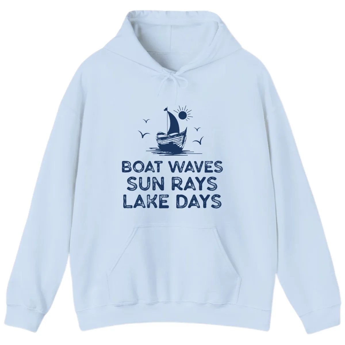 Boat Waves Sun Rays Lake Days Design Hoodie in Light Blue