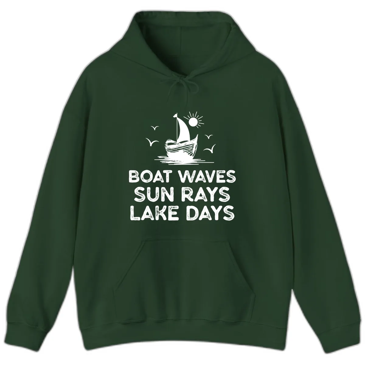 Boat Waves Sun Rays Lake Days Design Hoodie in Forest Green