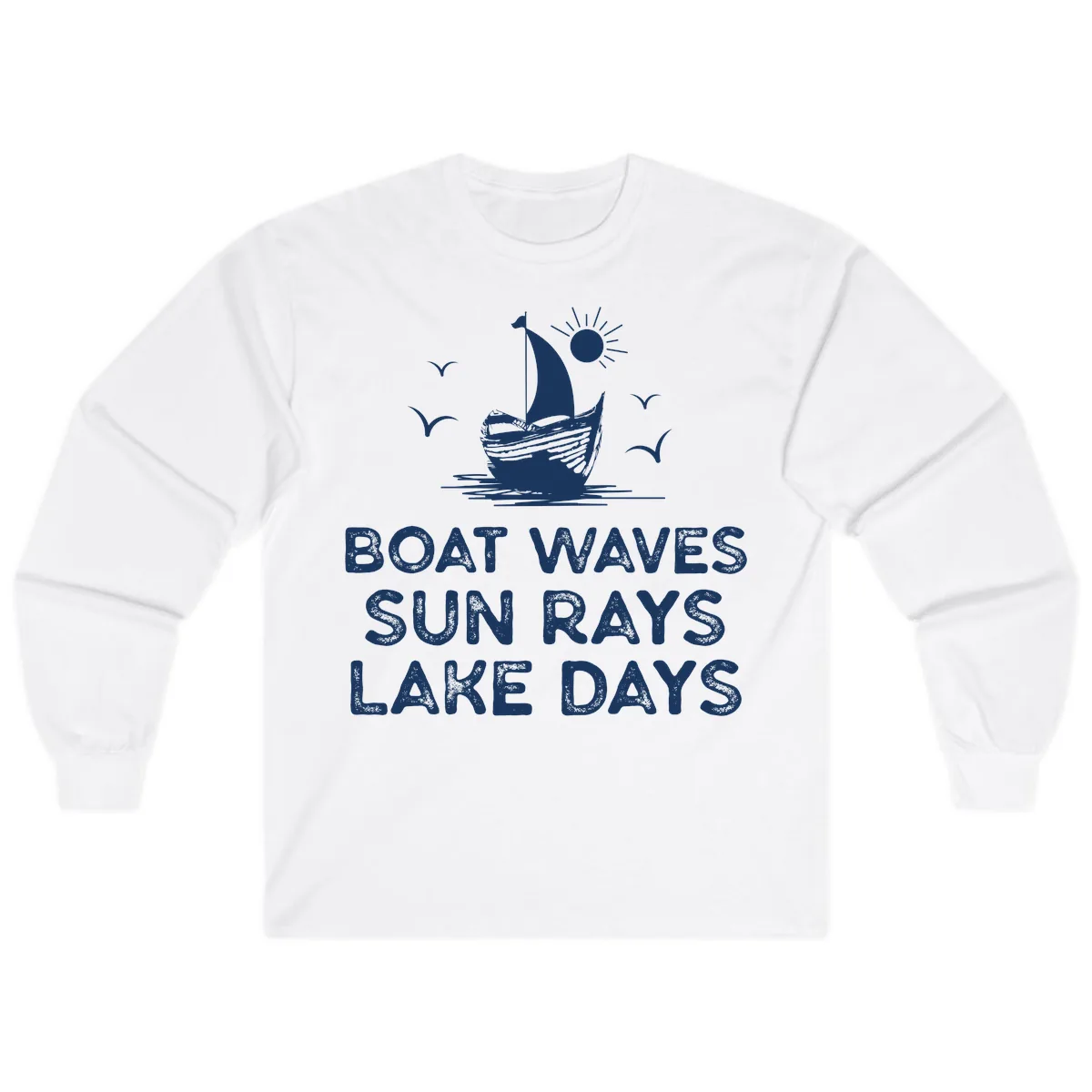 Boat Waves Sun Rays Lake Days Design Long Sleeve in White