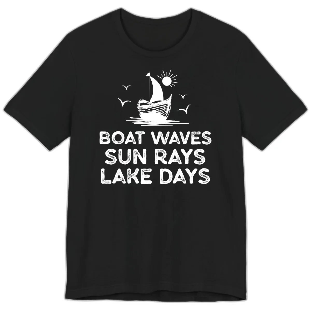 Boat Waves Sun Rays Lake Days Design Premium T-Shirt in Black
