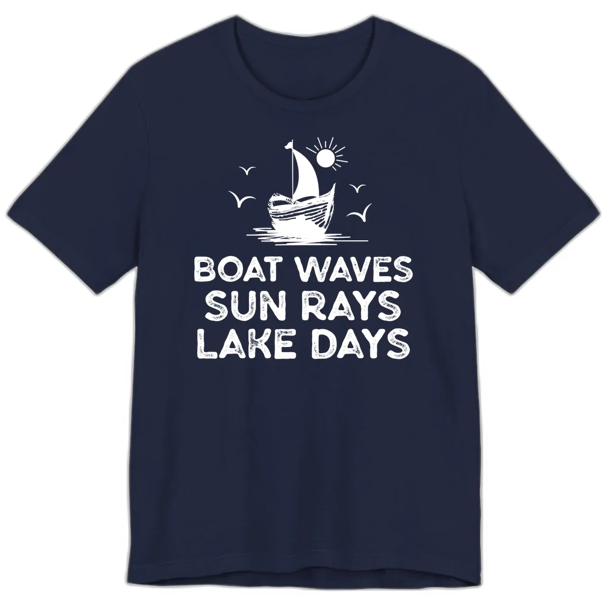 Boat Waves Sun Rays Lake Days Design Premium T-Shirt in Navy