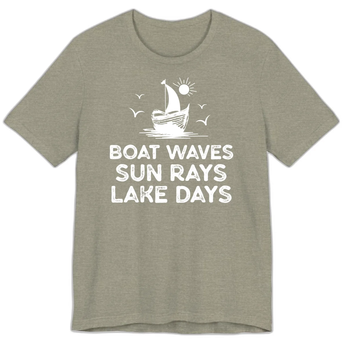 Boat Waves Sun Rays Lake Days Design Premium T-Shirt in Heather Stone