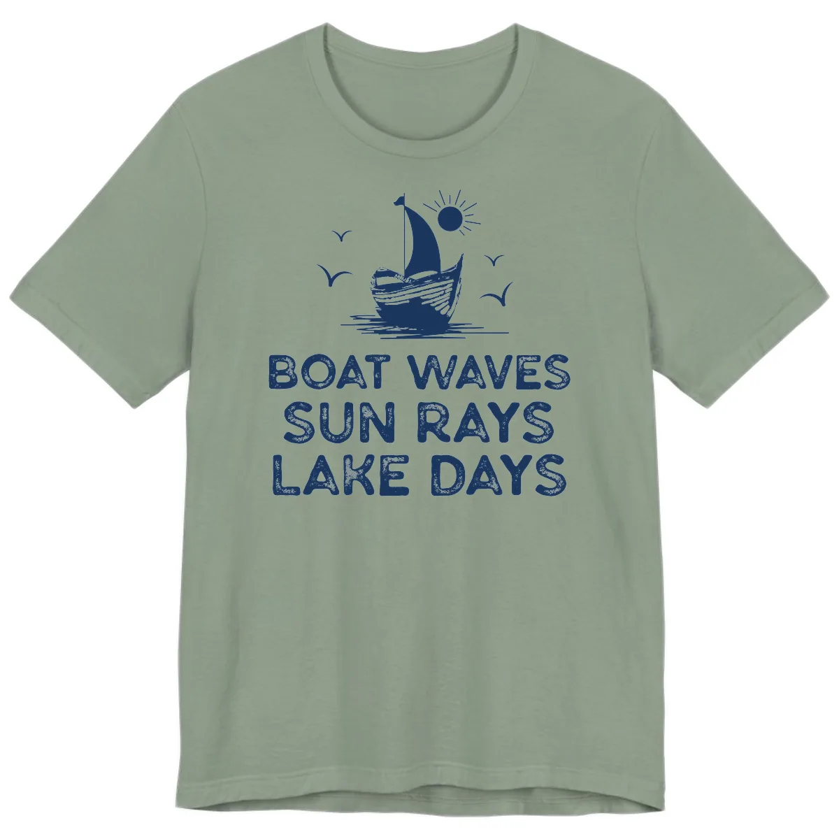Boat Waves Sun Rays Lake Days Design Premium T-Shirt in Sage