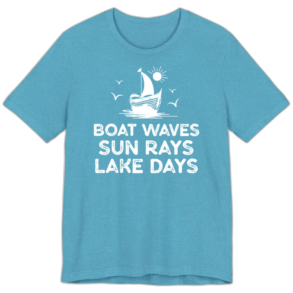 Boat Waves Sun Rays Lake Days Design Premium T-Shirt in Heather Aqua