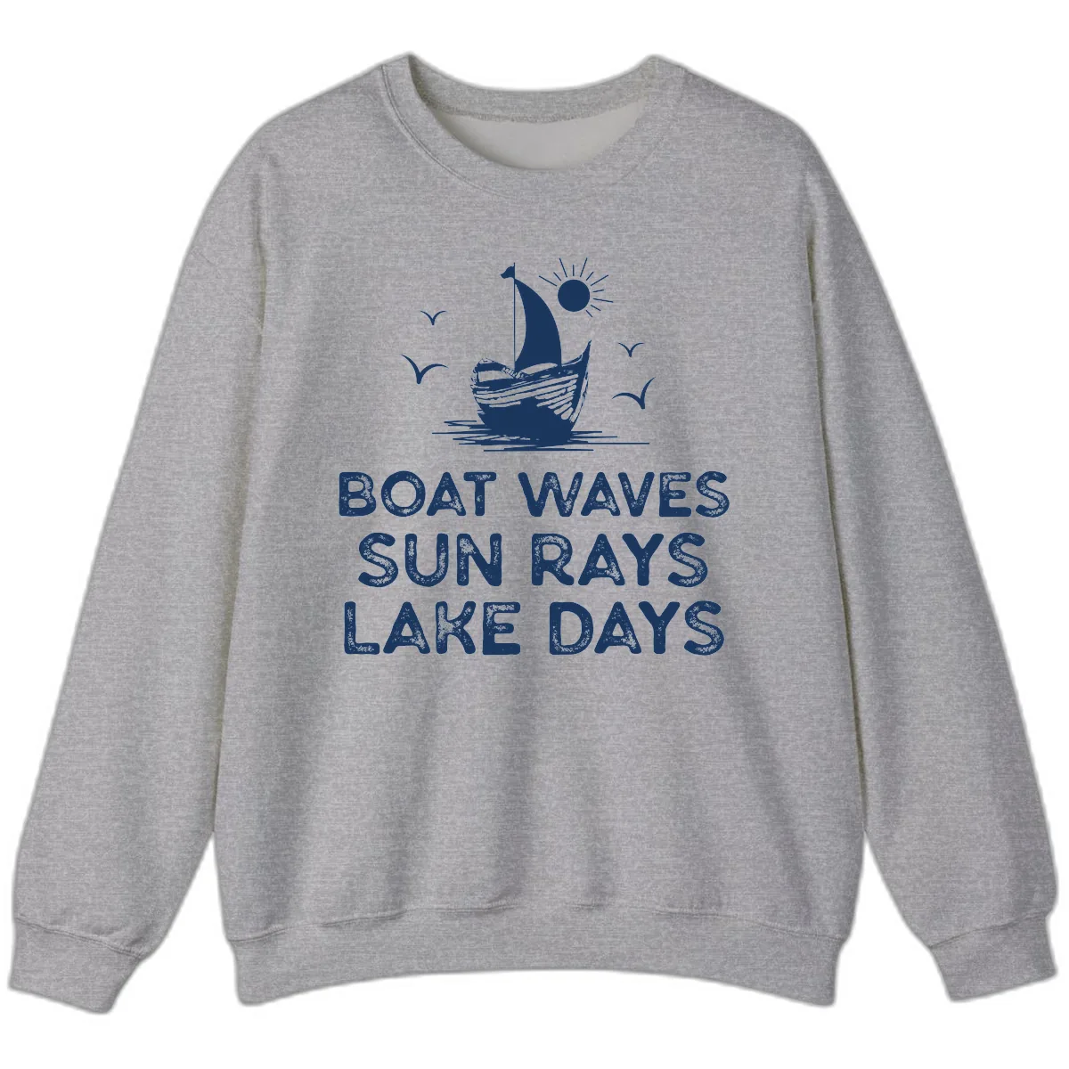 Boat Waves Sun Rays Lake Days Design Sweatshirt in Sport Grey