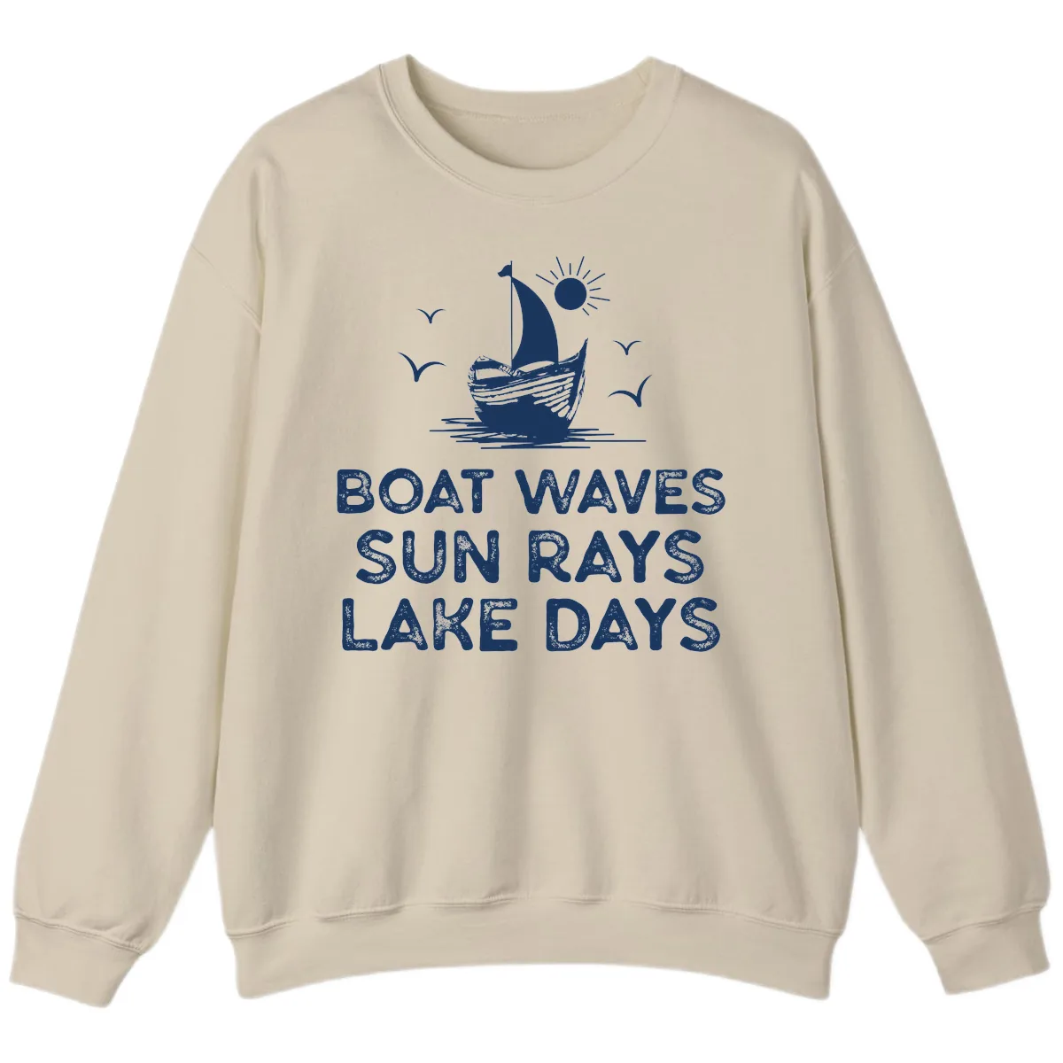 Boat Waves Sun Rays Lake Days Design Sweatshirt in Sand