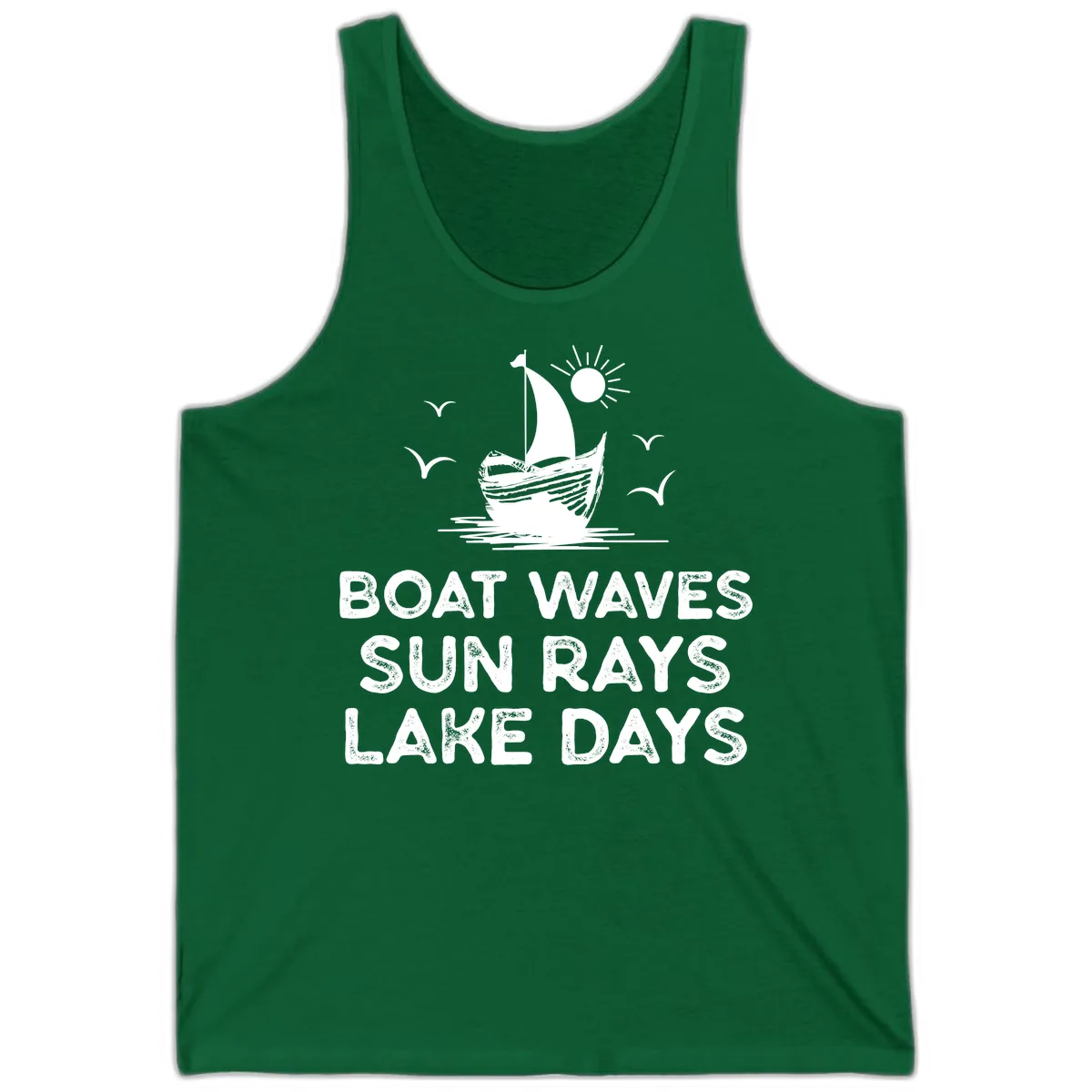 Boat Waves Sun Rays Lake Days Design Tank in Kelly