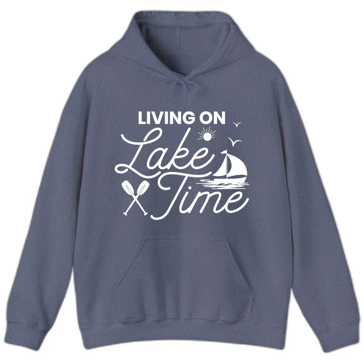 Living On Lake Time Hoodie in Heather Navy
