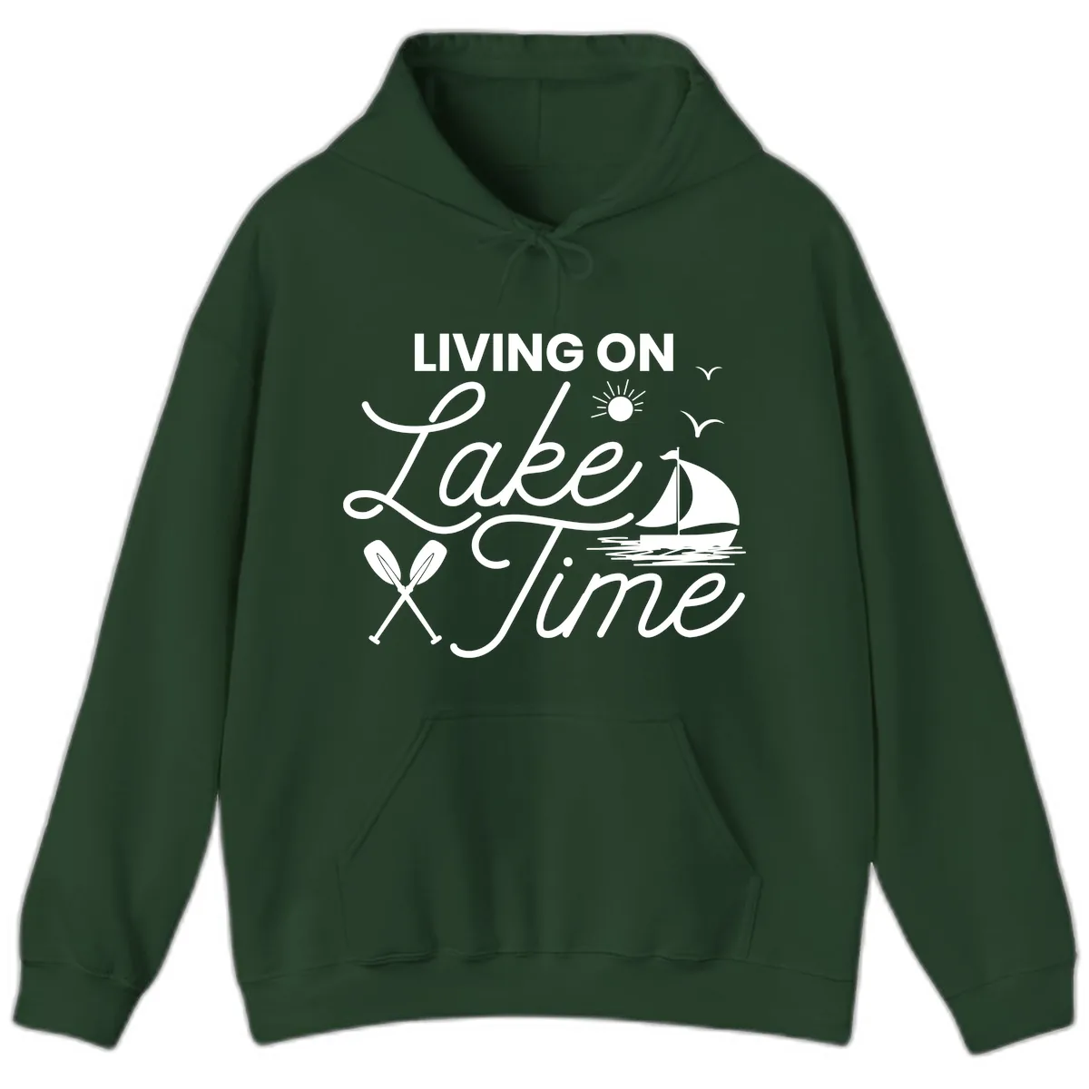 Living On Lake Time Hoodie in Forest Green
