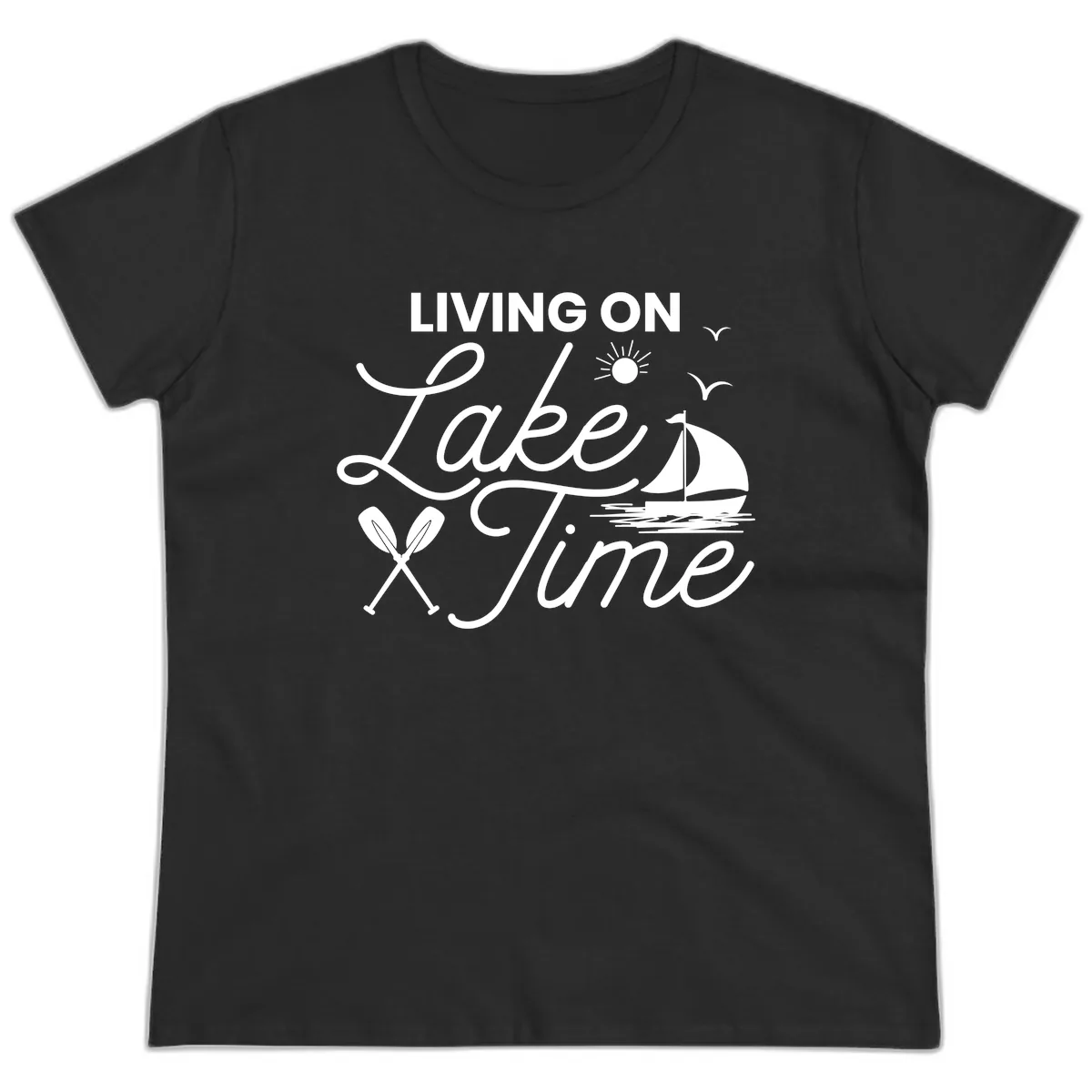 Living On Lake Time Ladies Tee in Black