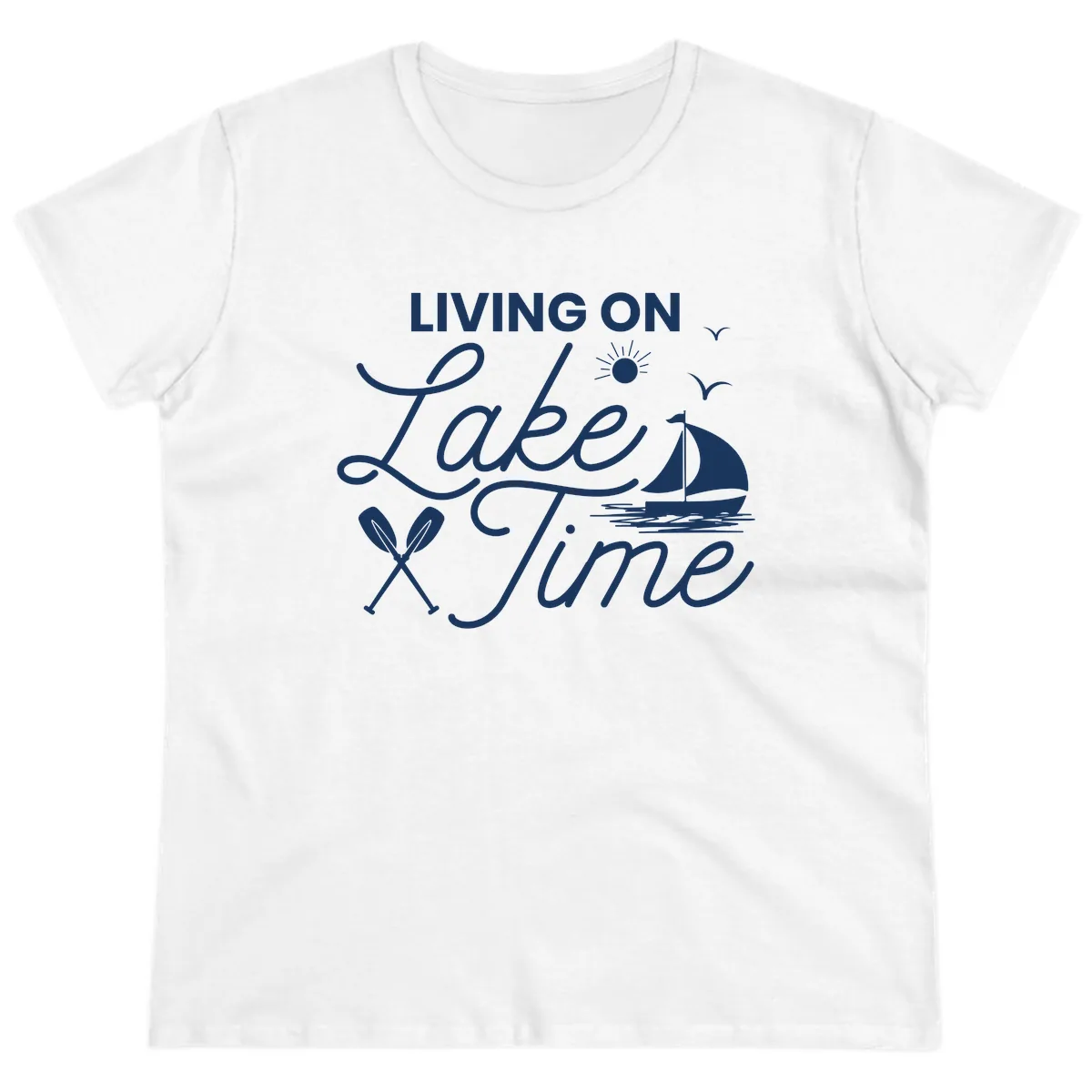 Living On Lake Time Ladies Tee in White