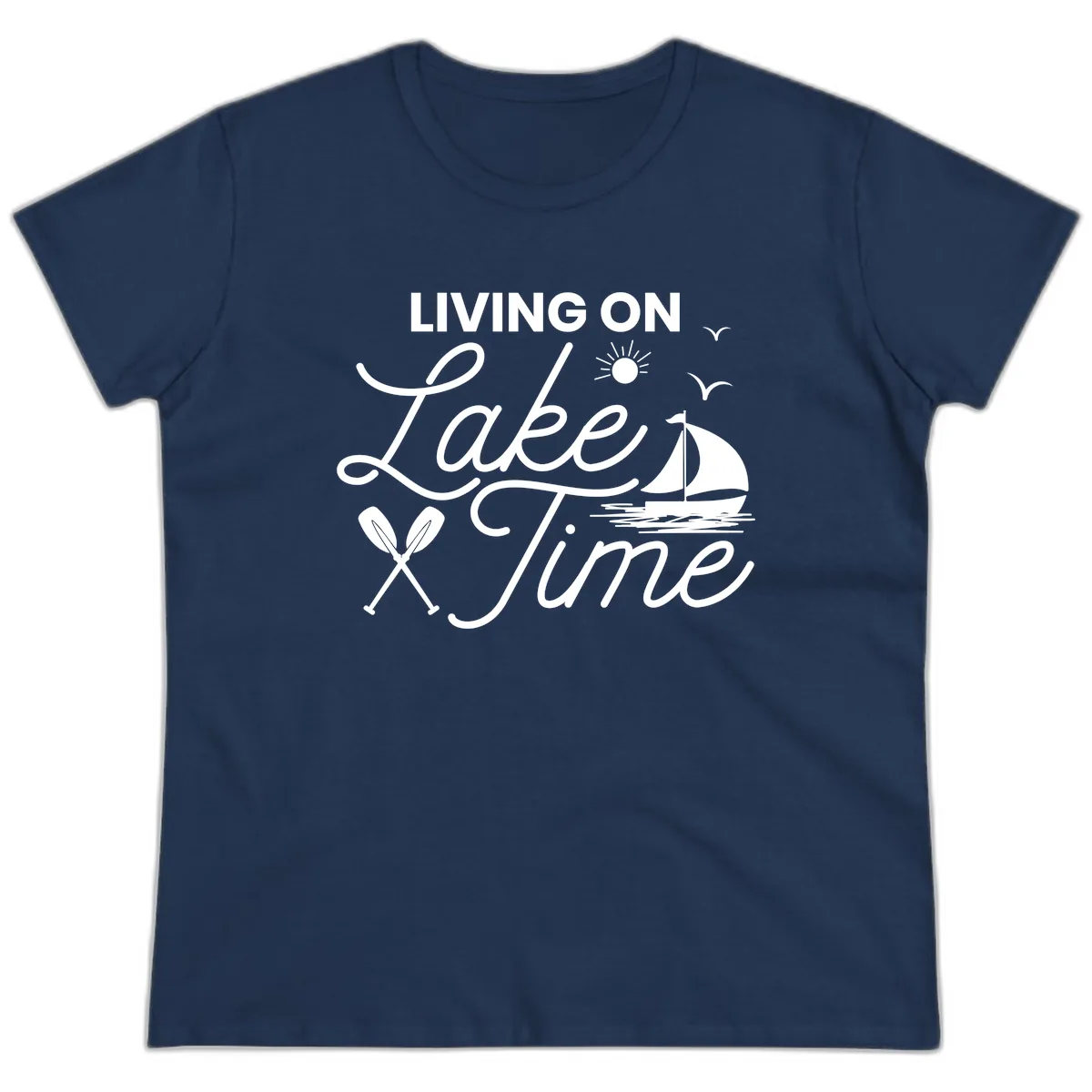Living On Lake Time Ladies Tee in Navy