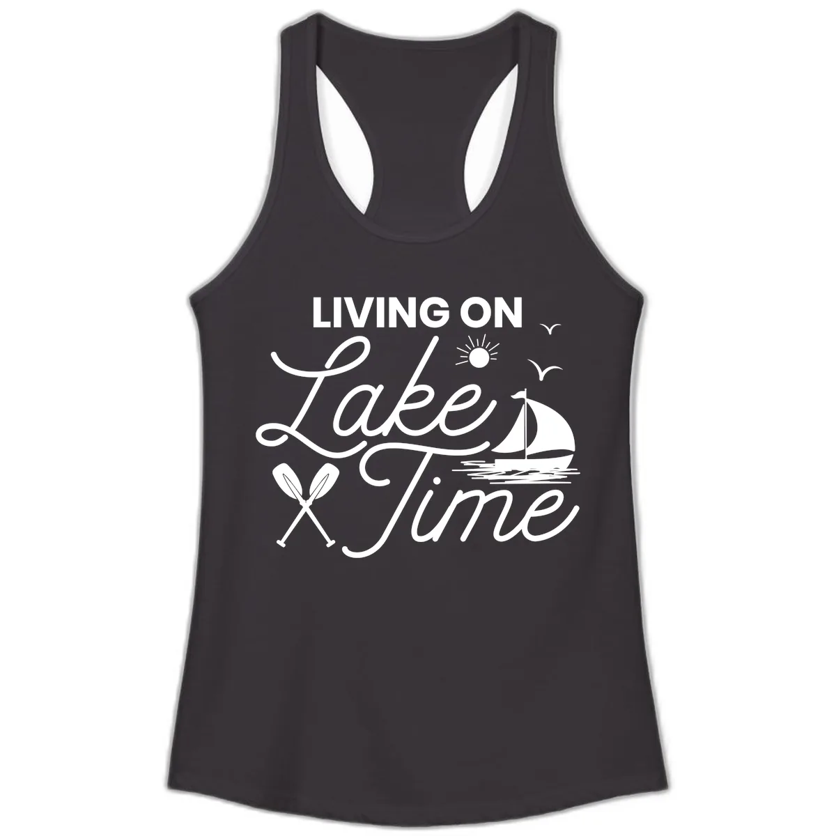 Living On Lake Time Ladies Tank in Black