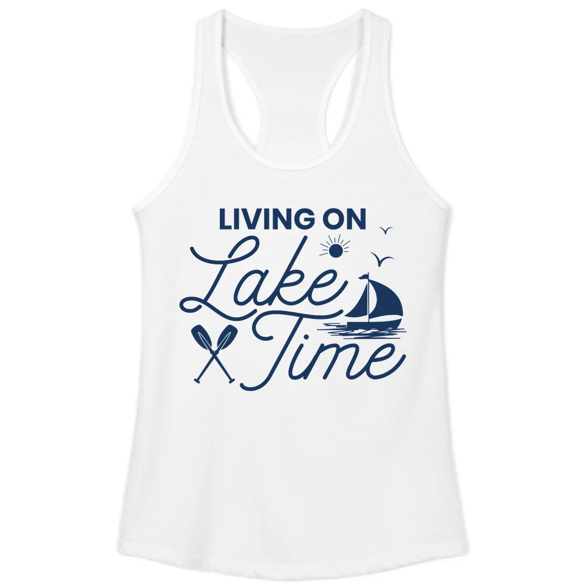 Living On Lake Time Ladies Tank in White