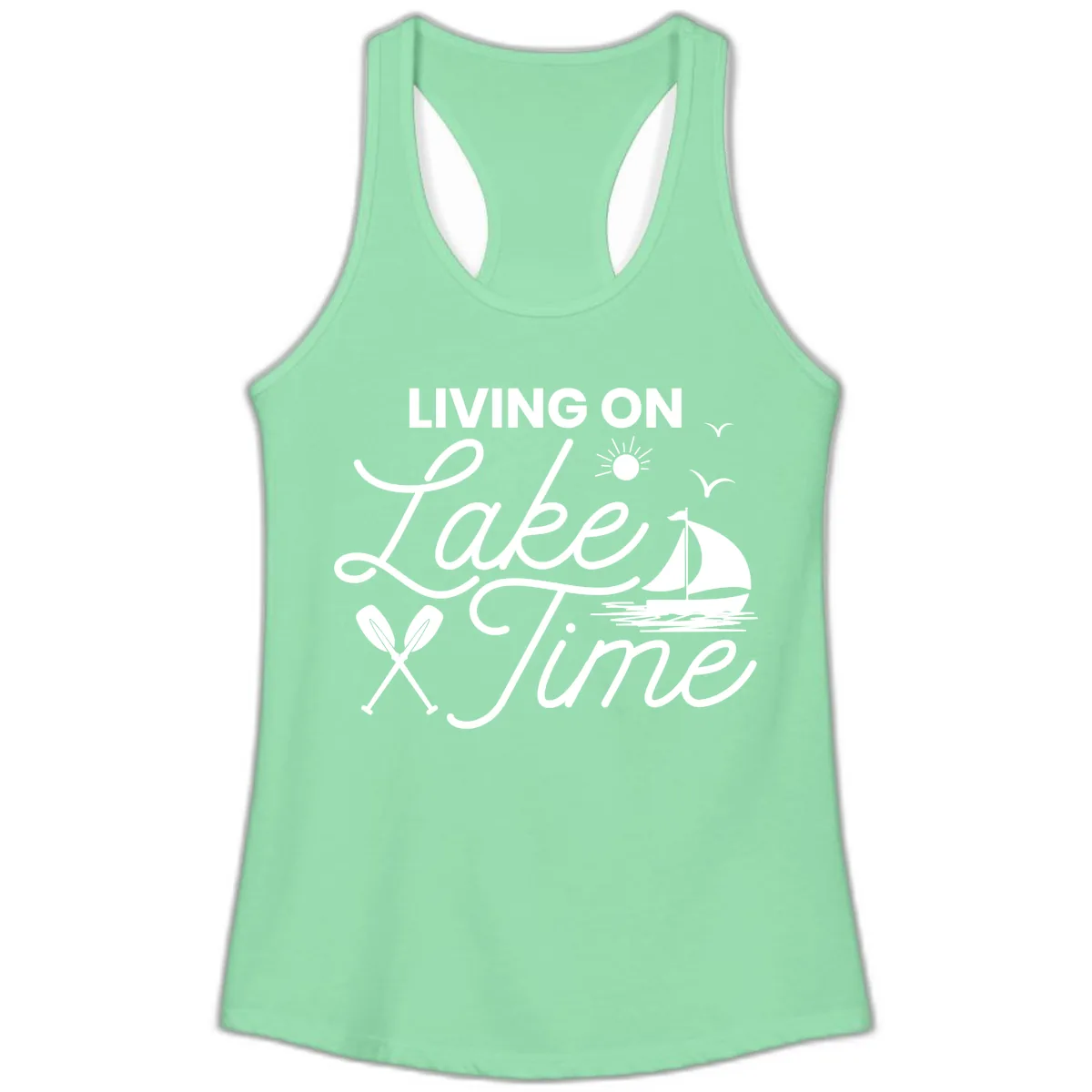 Living On Lake Time Ladies Tank in Solid Mint