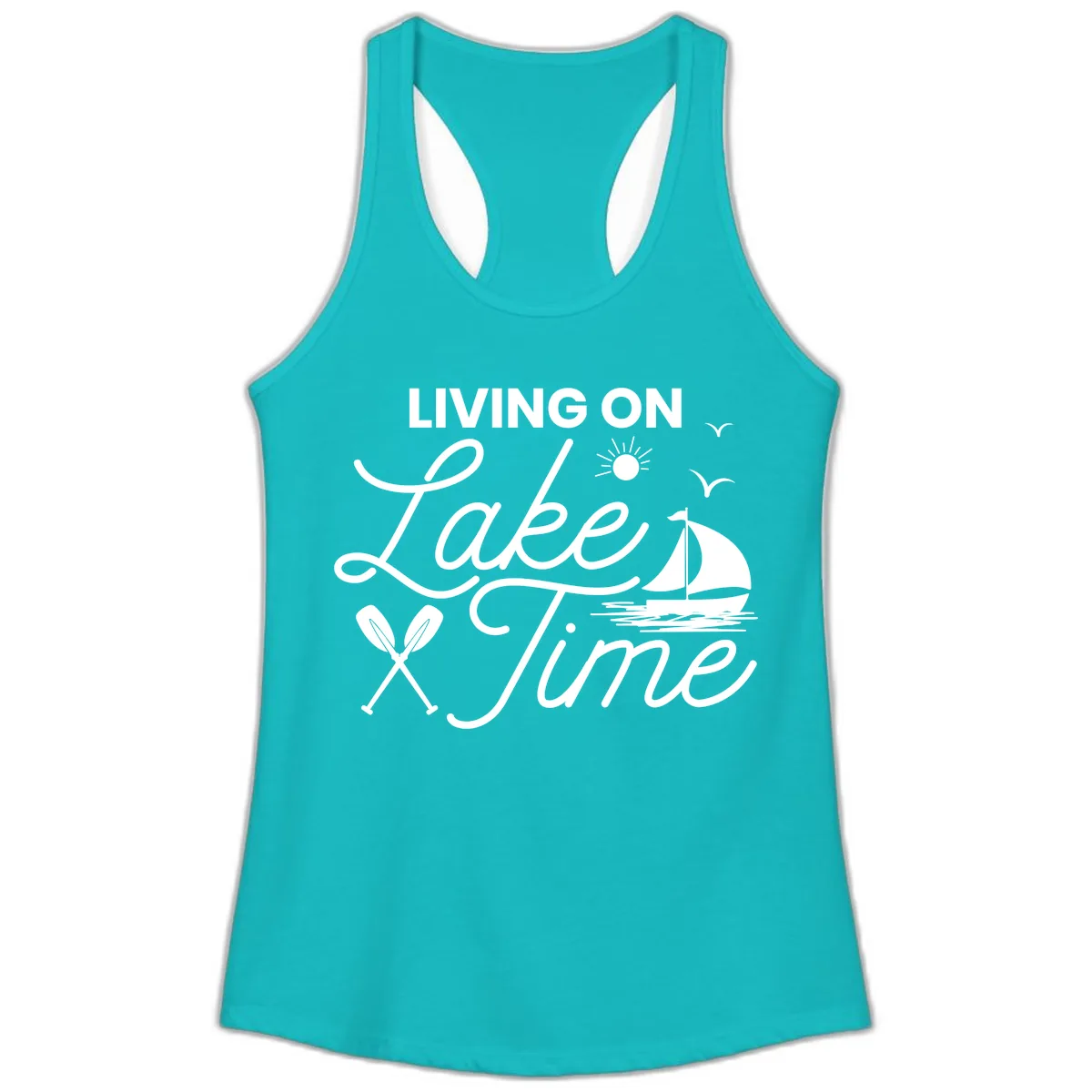 Living On Lake Time Ladies Tank in Tahiti Blue