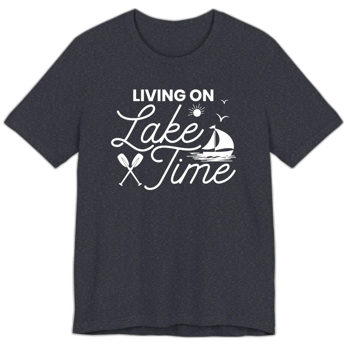 Living On Lake Time Premium T-Shirt in Heather Navy