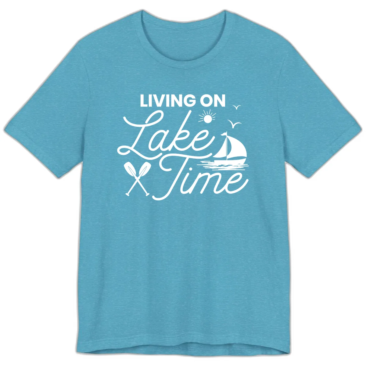 Living On Lake Time Premium T-Shirt in Heather Aqua