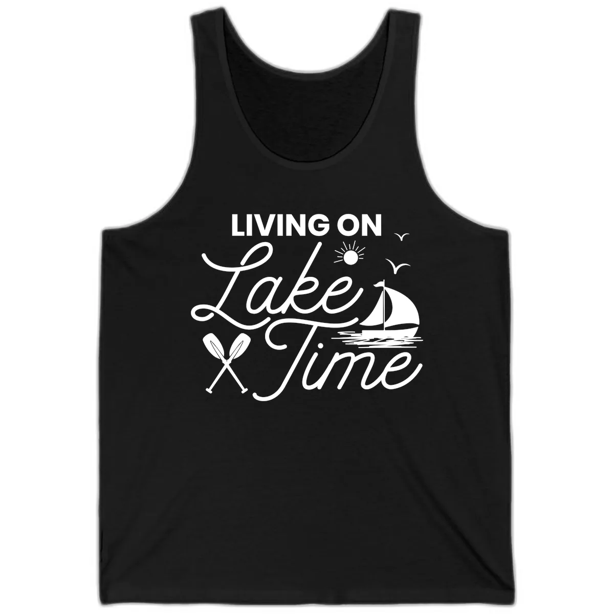 Living On Lake Time Tank in Black