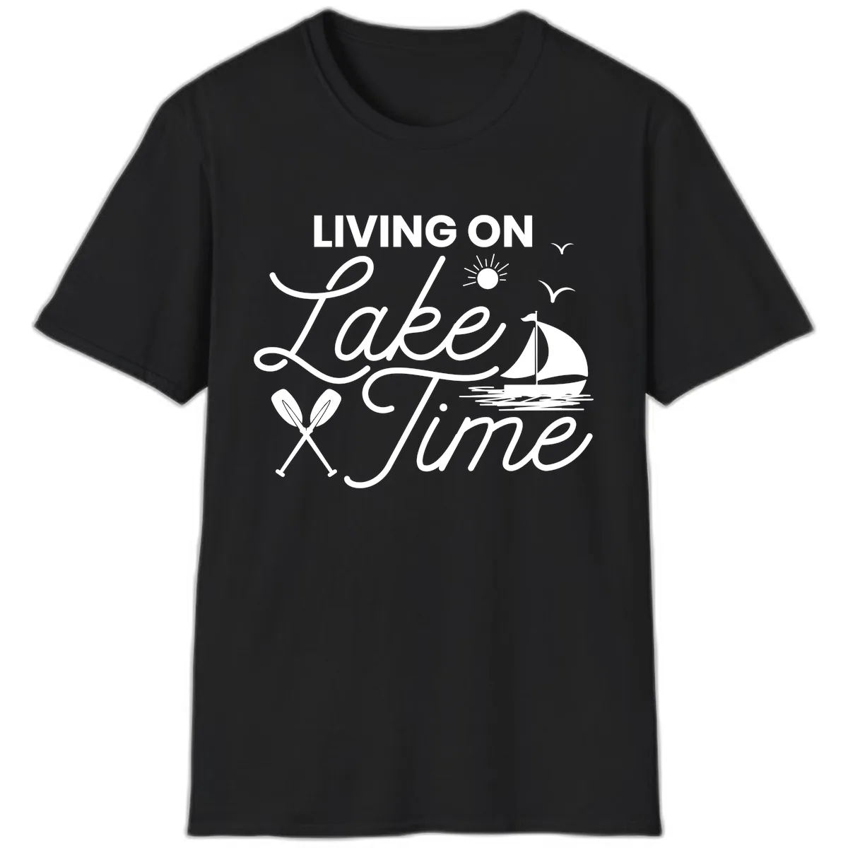 Living On Lake Time T-Shirt in Black