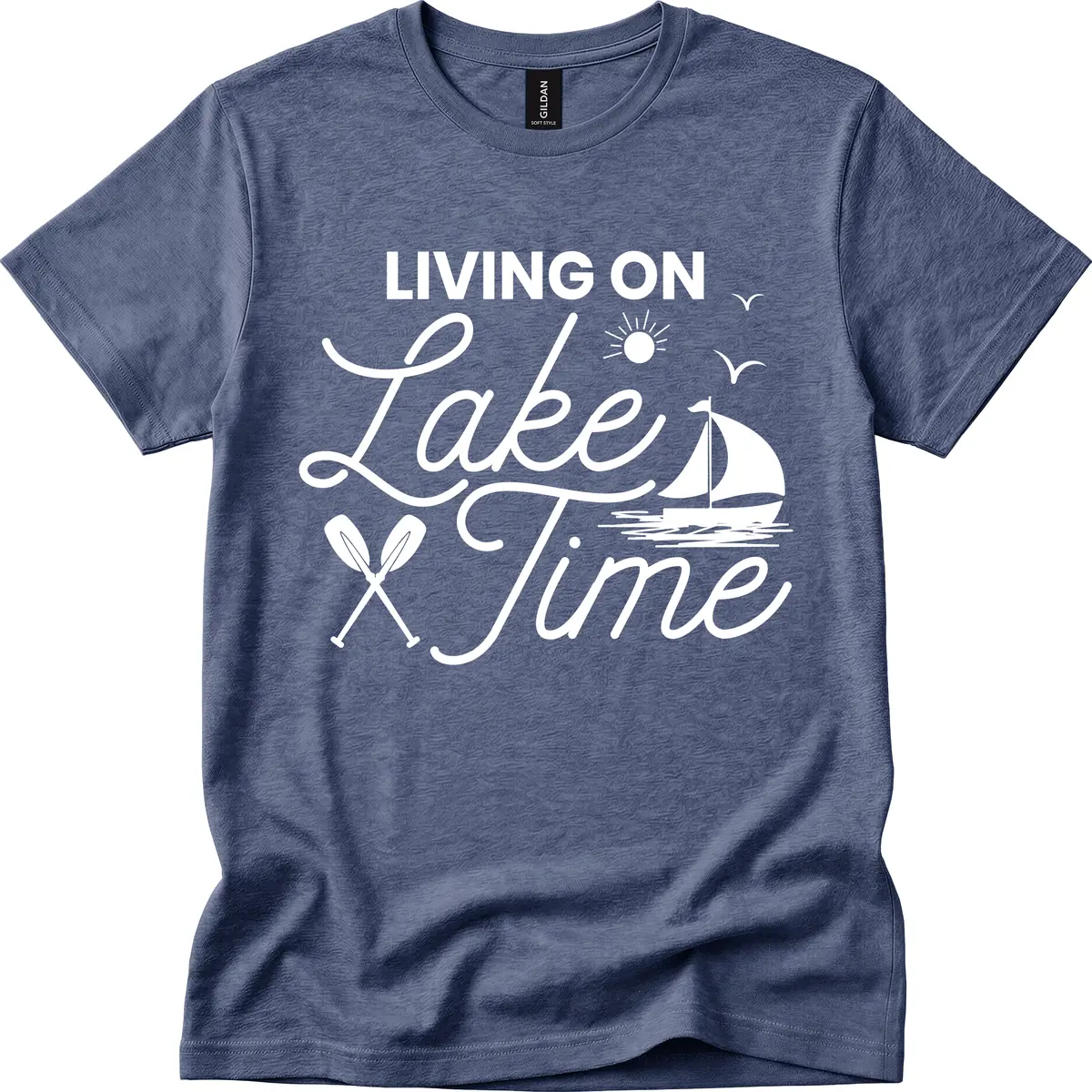 Living On Lake Time T-Shirt in Heather Navy