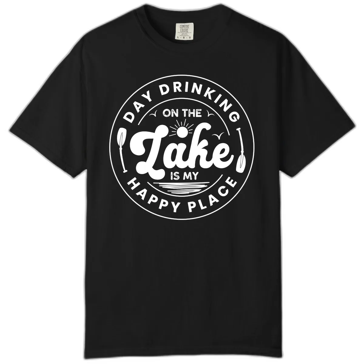 Day Drinking On The Lake Is My Happy Place Comfort Color in Black