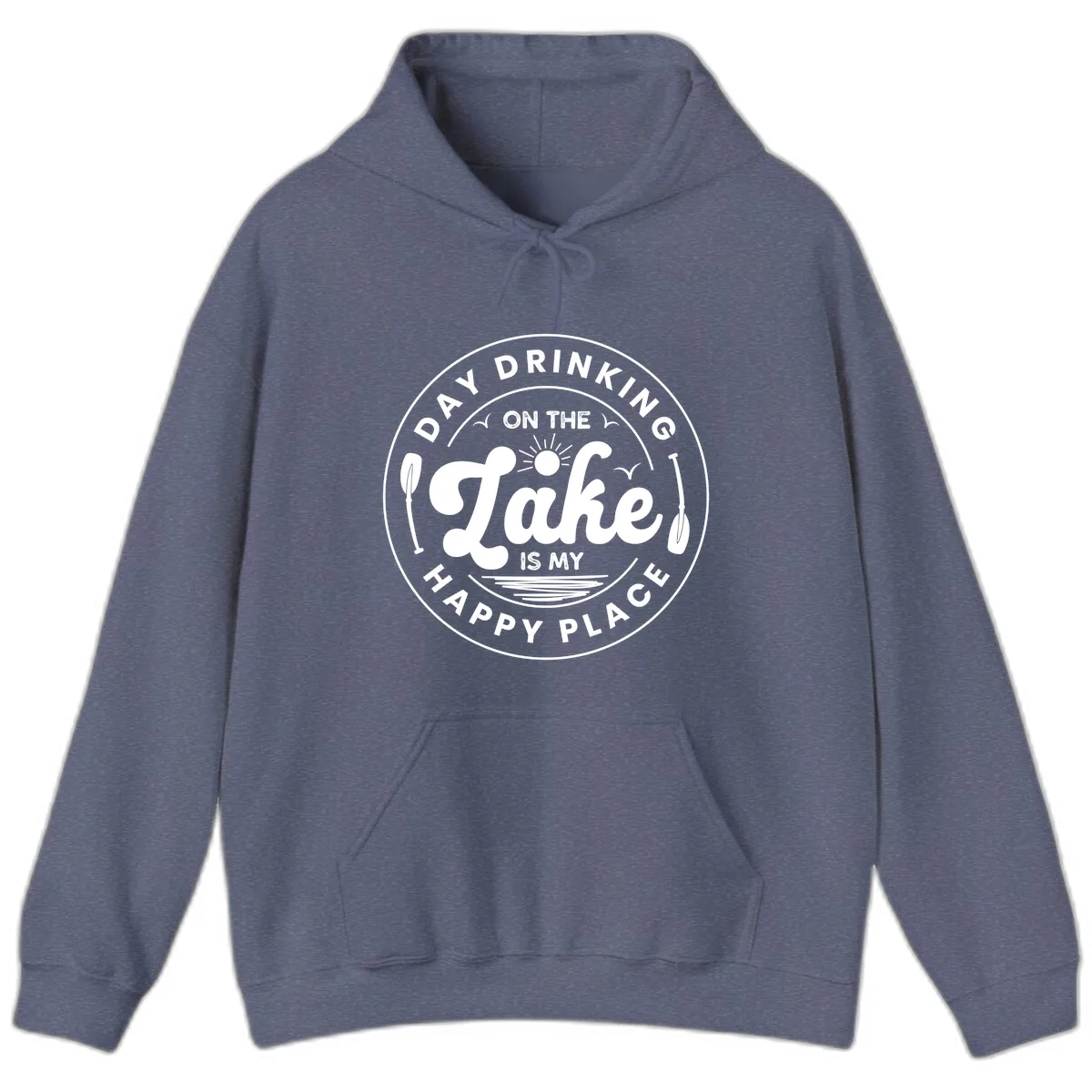 Day Drinking On The Lake Is My Happy Place Hoodie in Heather Navy